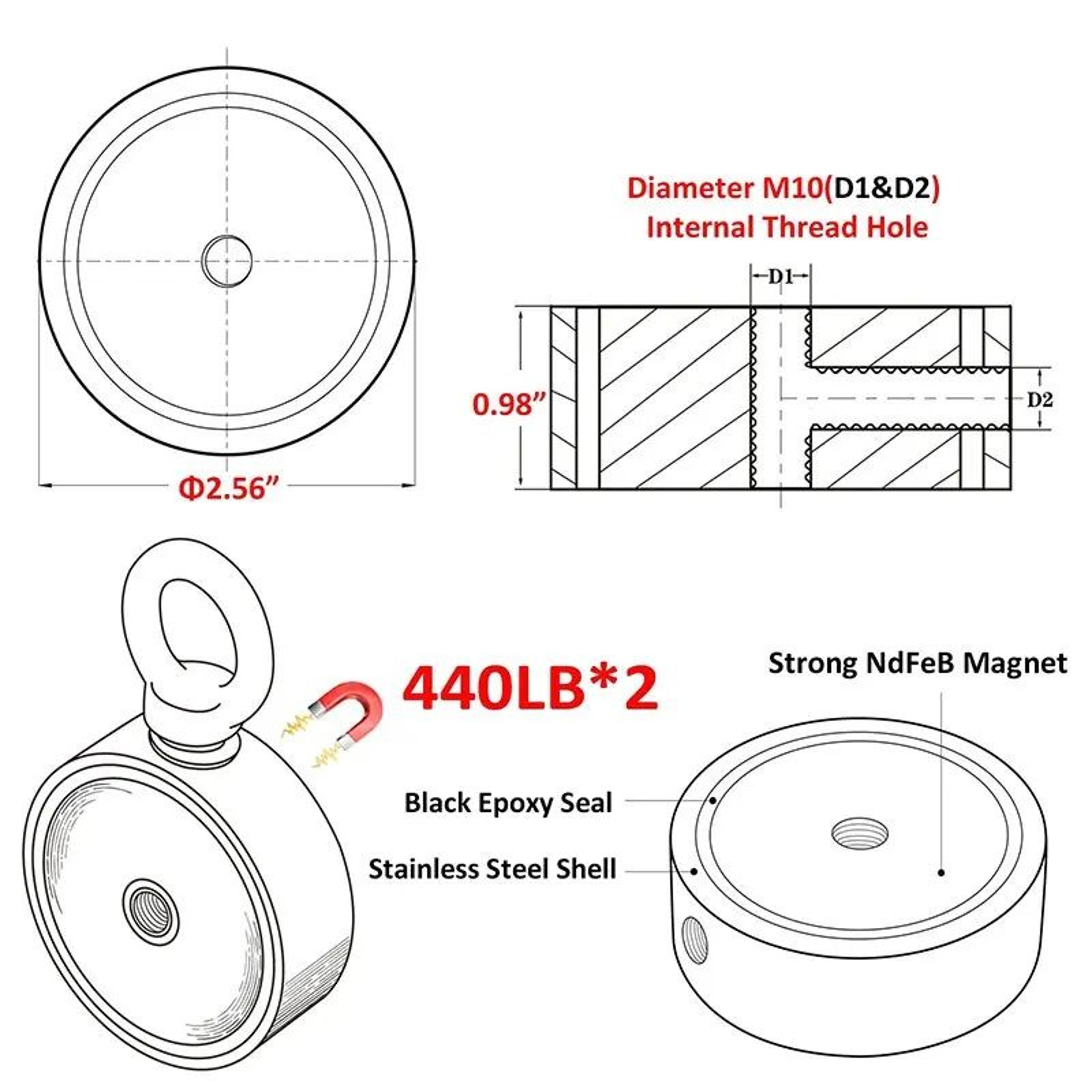 HeavyDuty DoubleSided Neodymium Fishing Magnet For Salvage  Recovery 6