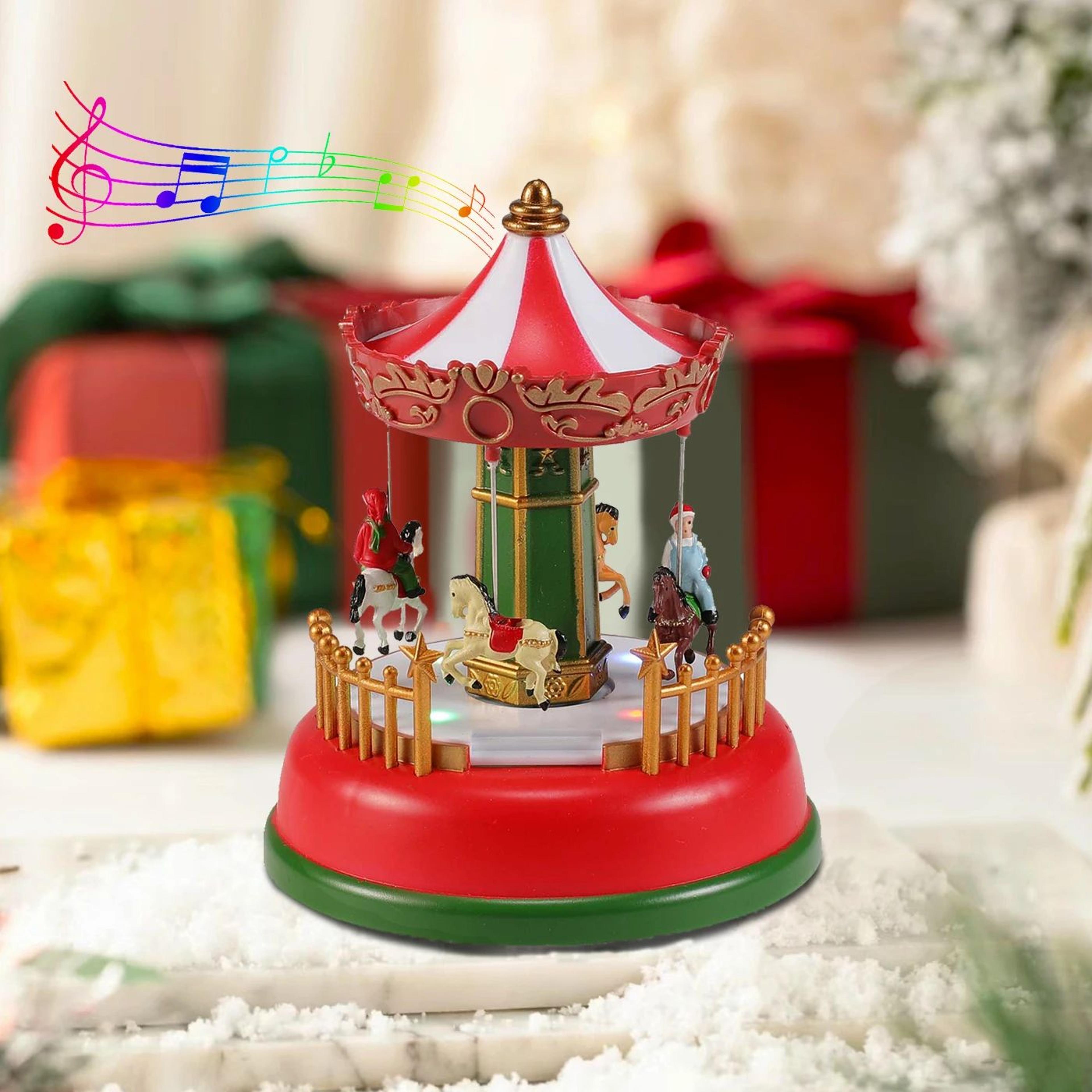 Holiday Carousel LED Music Box  LightUp Christmas Village Tabletop Decoration 0