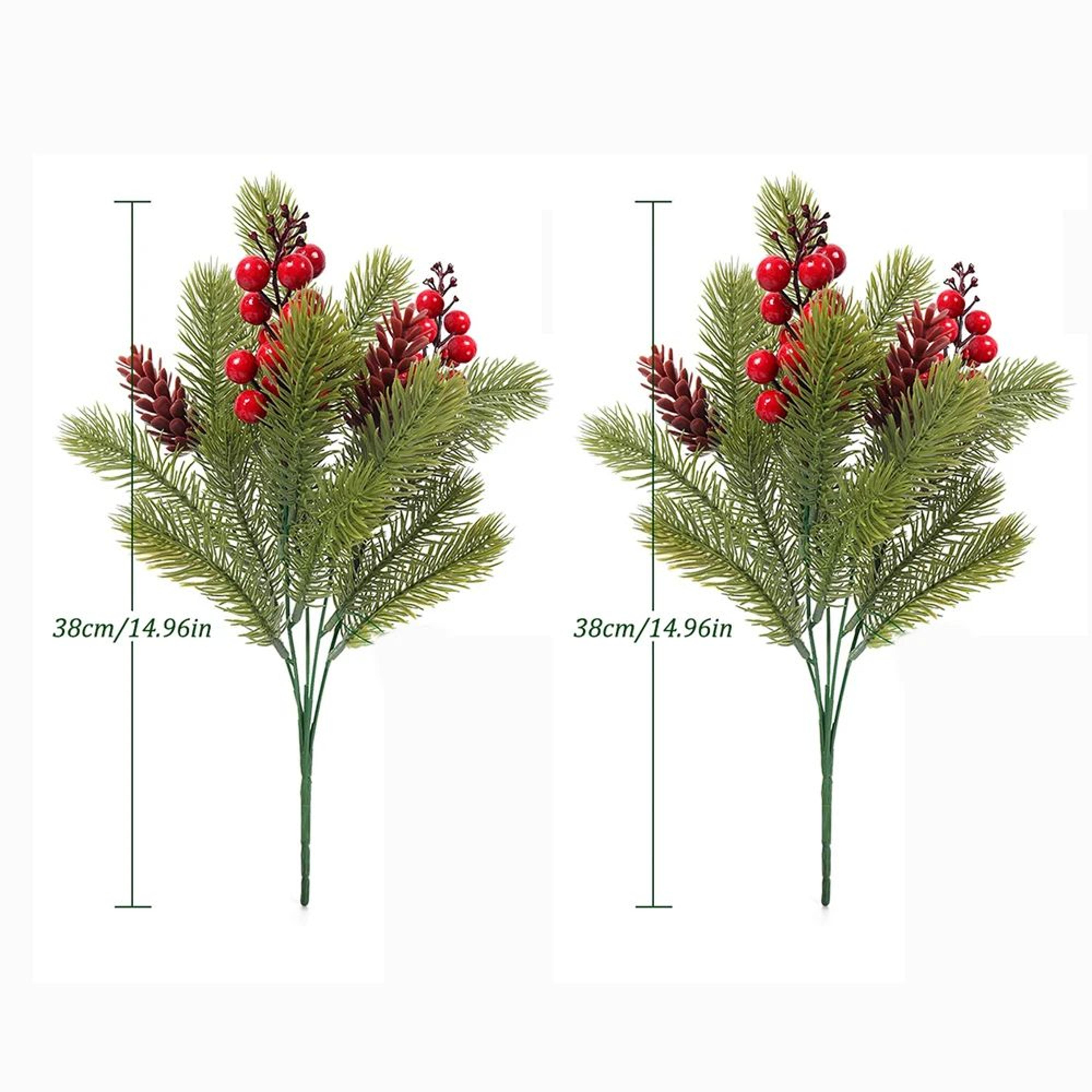 Festive Evergreen Holly  Pine Berry Holiday Table Decor  Set Of 2 Artificial Christmas Greenery Pic 6