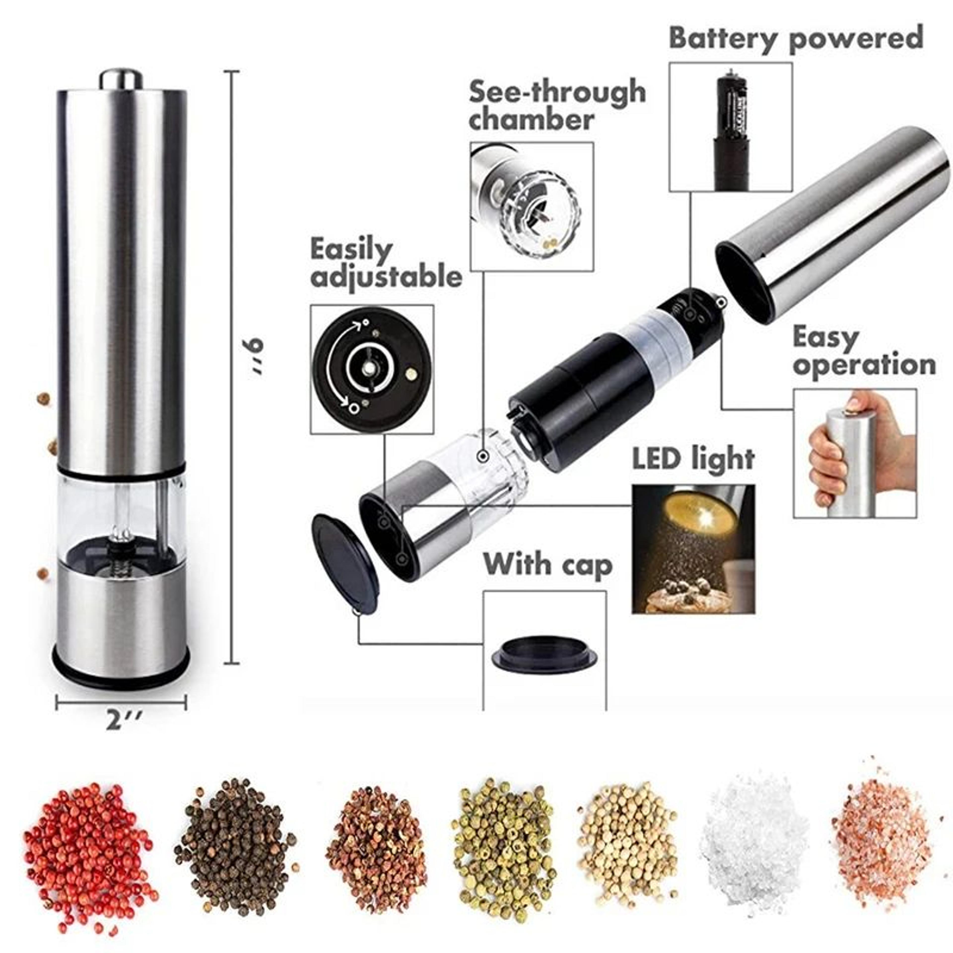 Electric Stainless Steel Pepper  Salt Grinder With Adjustable Coarseness 4