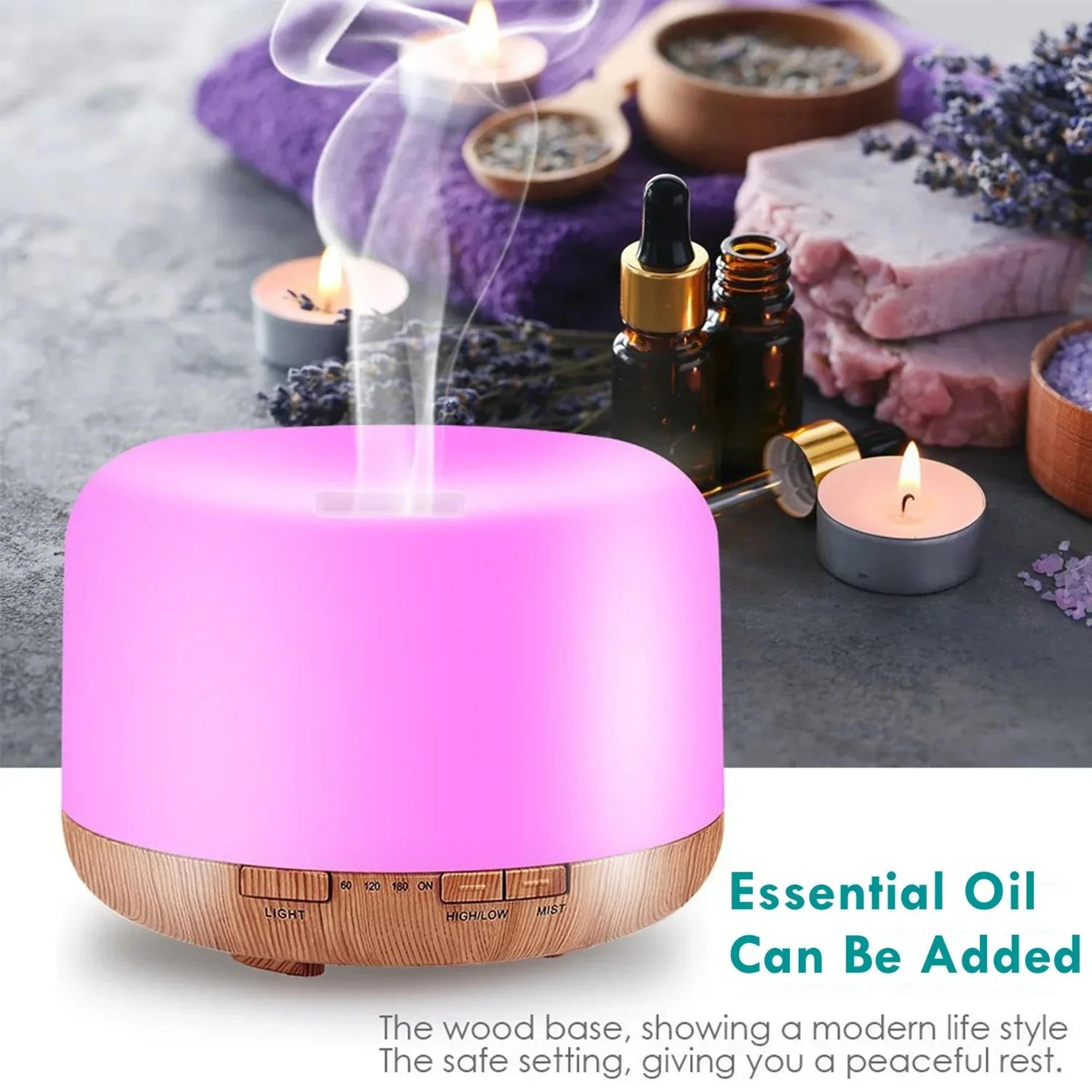 Mini Wood Grain Aroma Diffuser  Essential Oil Humidifier With Colorful Night Light  500ml USB Mist  3