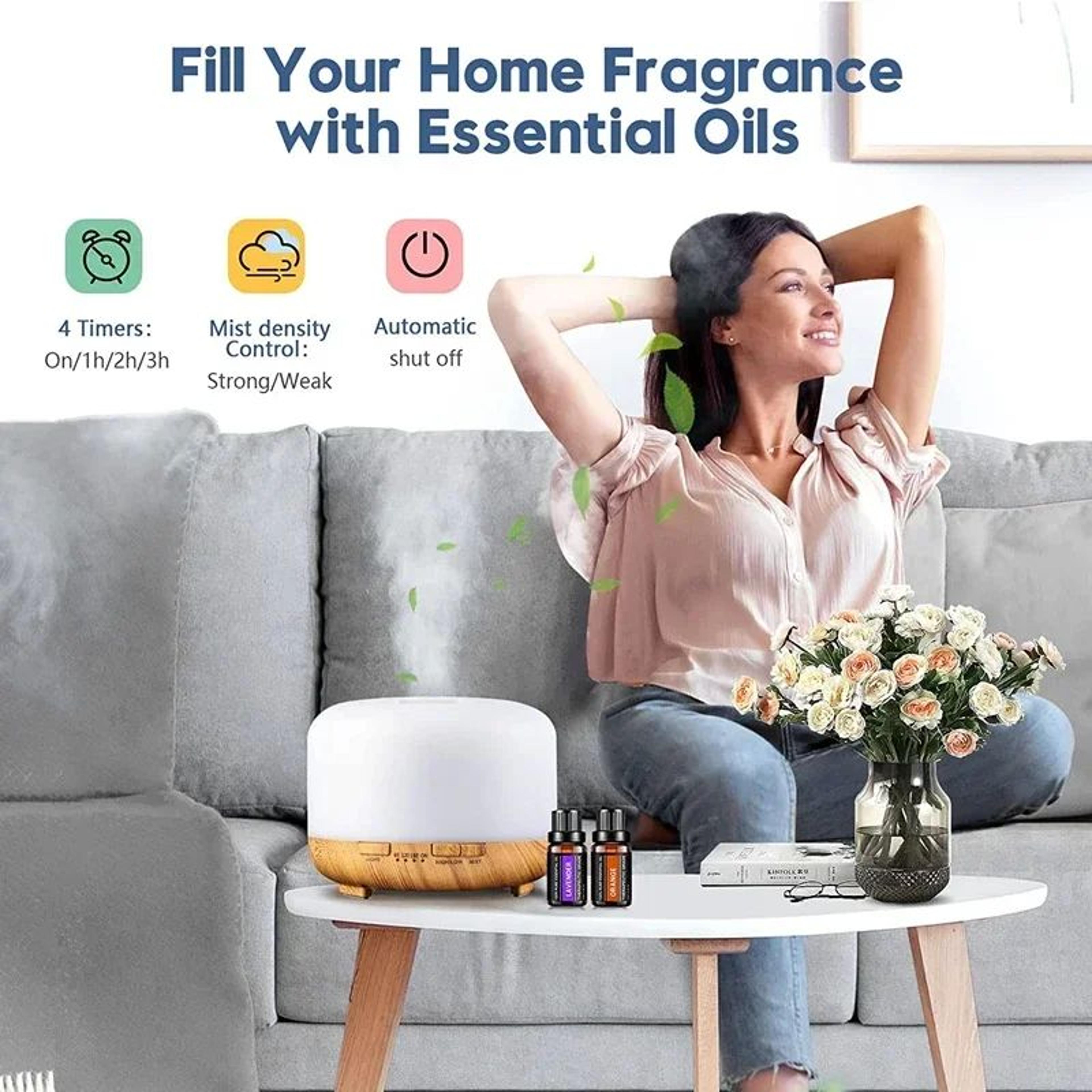 Mini Wood Grain Aroma Diffuser  Essential Oil Humidifier With Colorful Night Light  500ml USB Mist  5