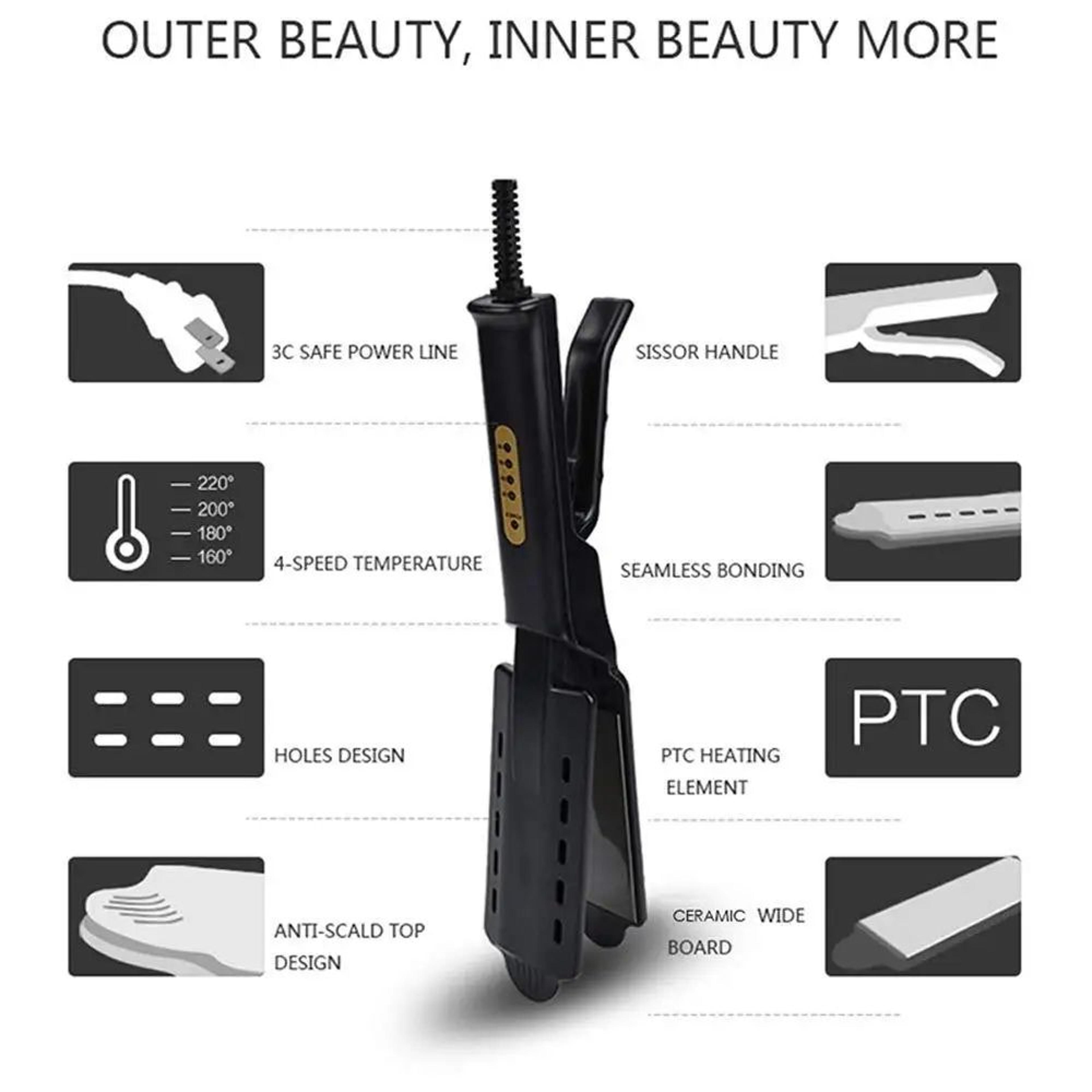 DualUse Mini Hair Straightener  Curler With Constant Temperature Control 6