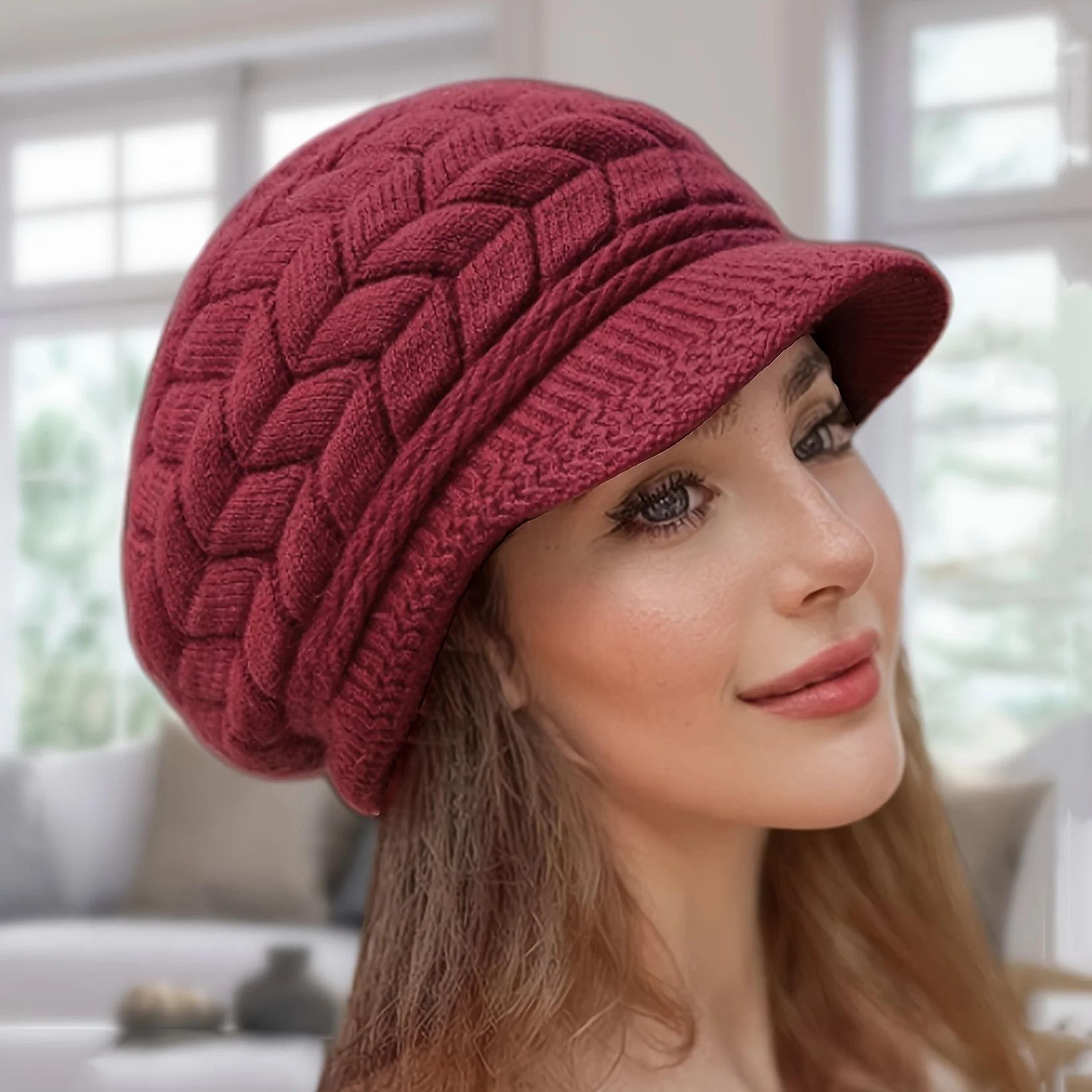Retro Winter Knit Beanie With Brim For Women  Warm Ski Run  Outdoor Cap 2