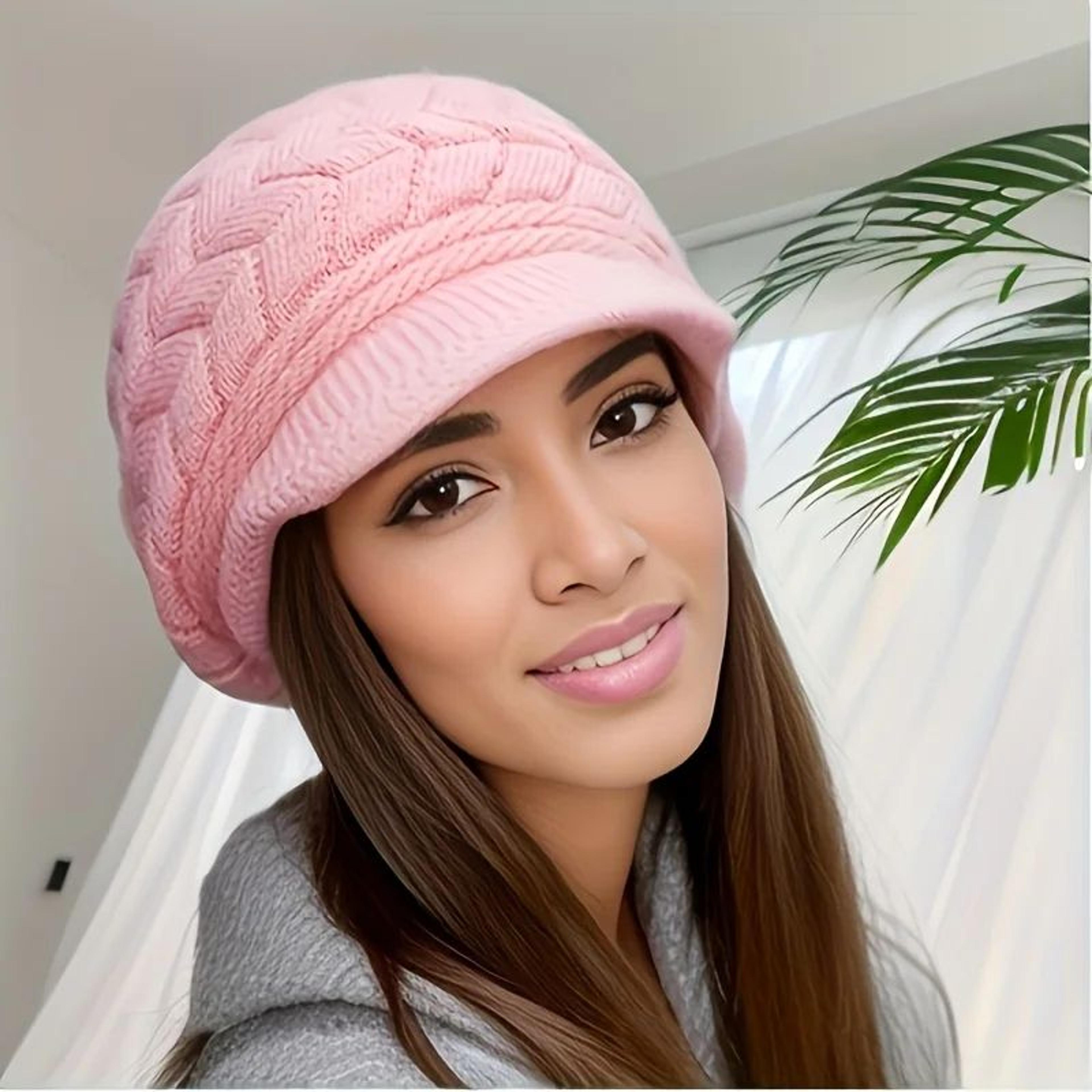 Retro Winter Knit Beanie With Brim For Women  Warm Ski Run  Outdoor Cap 5