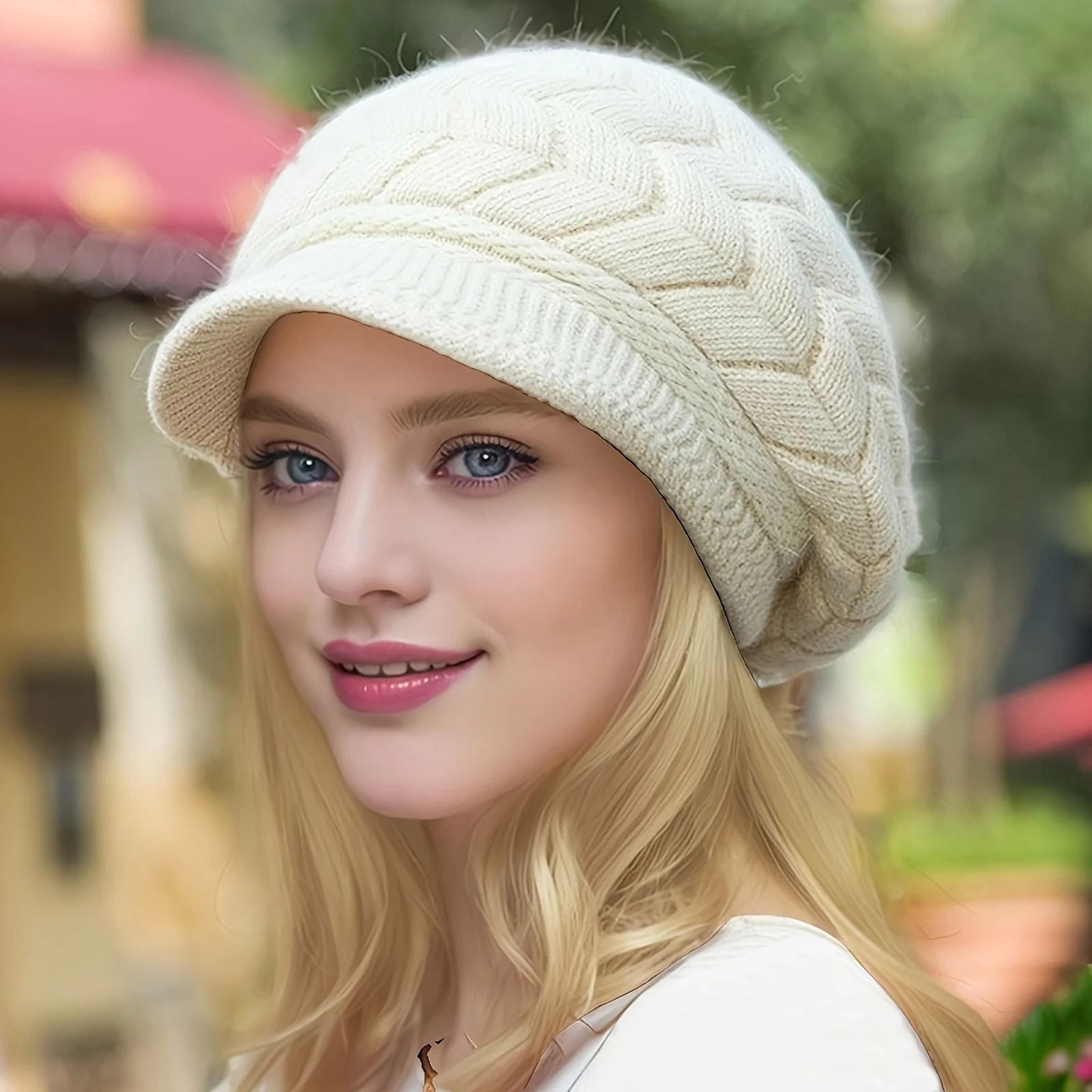Retro Winter Knit Beanie With Brim For Women  Warm Ski Run  Outdoor Cap 11
