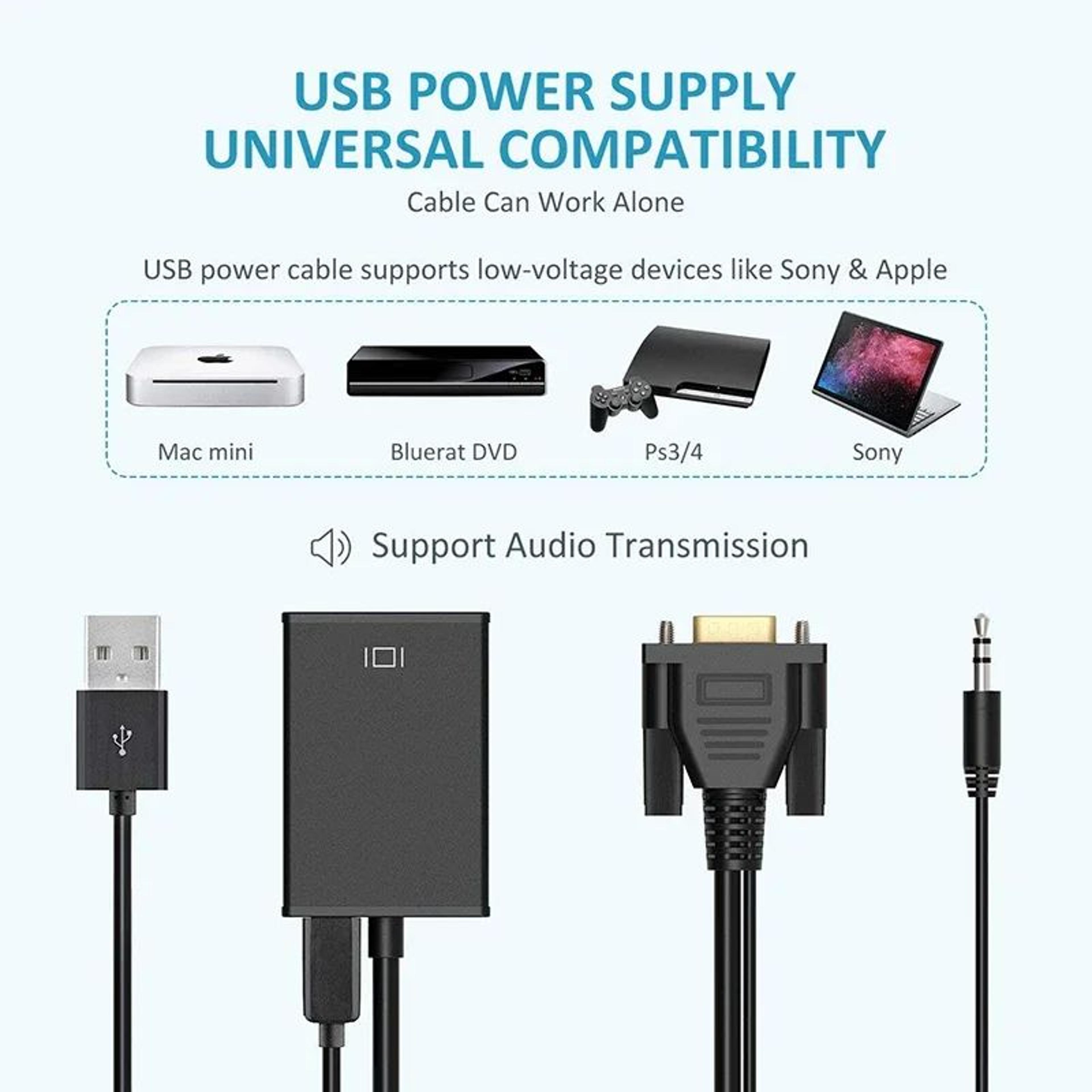 Universal VGA To HDMI Active Converter Cable With Audio  8Inch Adapter 5