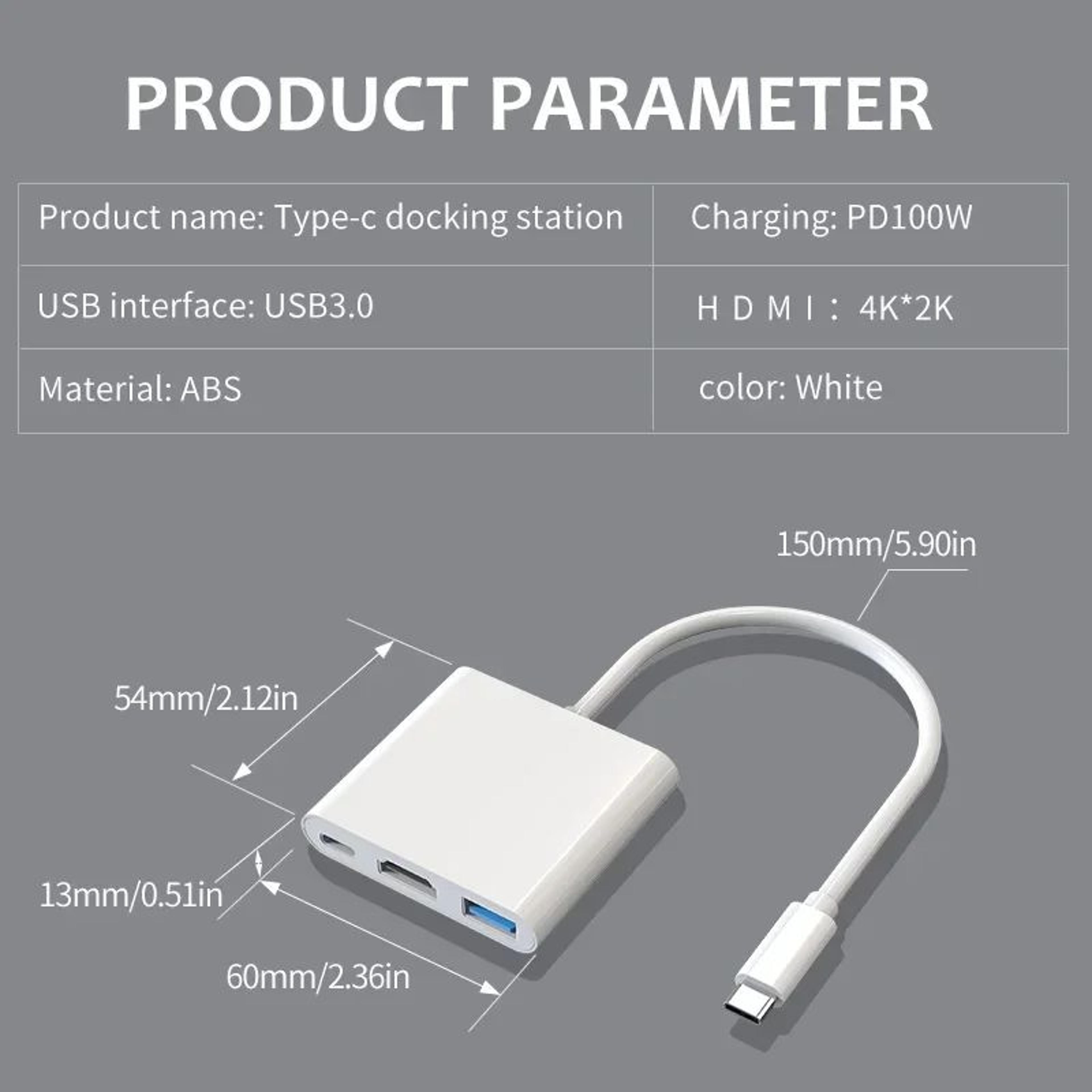 3in1 USBC Hub With 4K HDMI 100W PD Fast Charging  USB 30 5