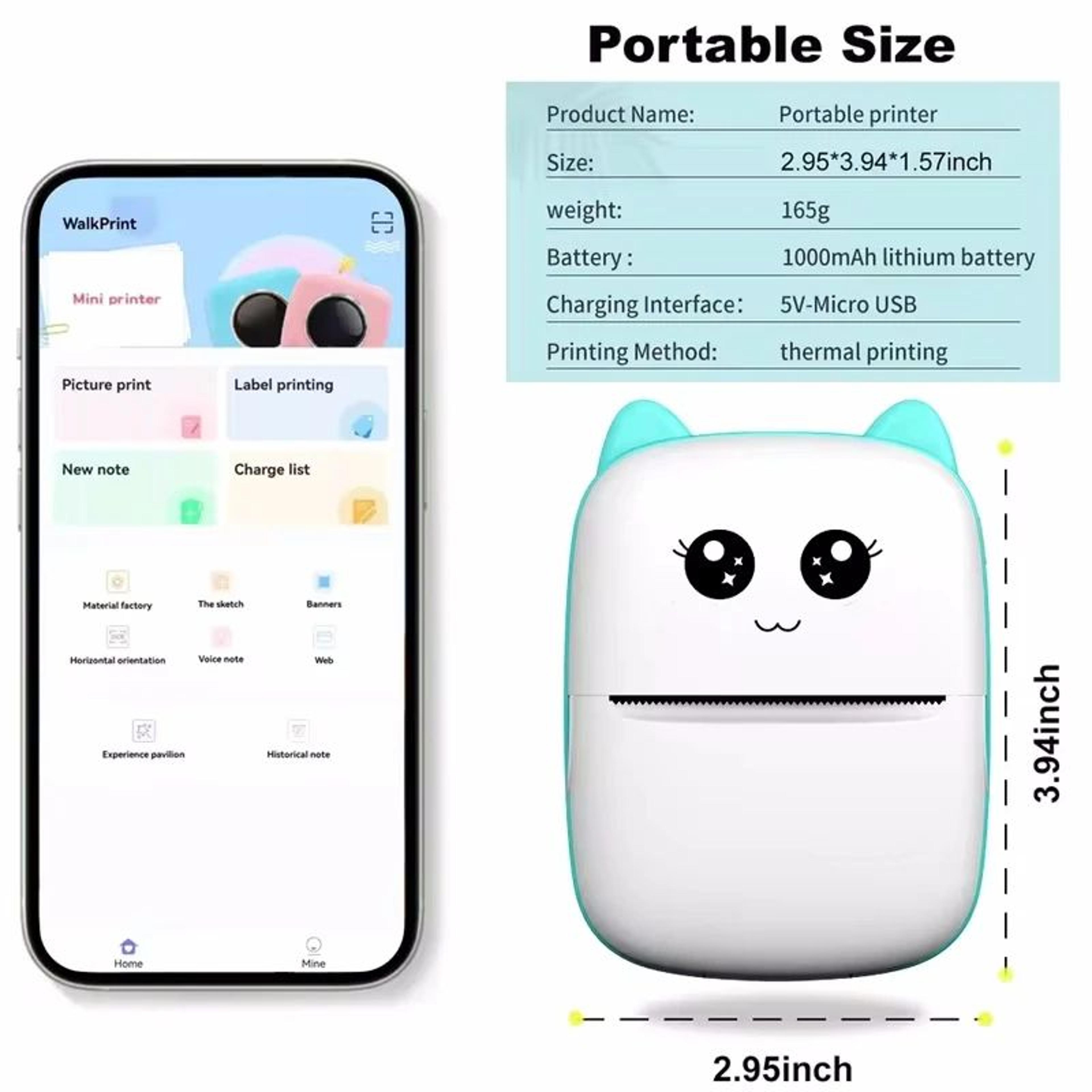 Mini Cat Portable Thermal Printer  Pocket Bluetooth Photo  Label Printer For IOS  Android 2