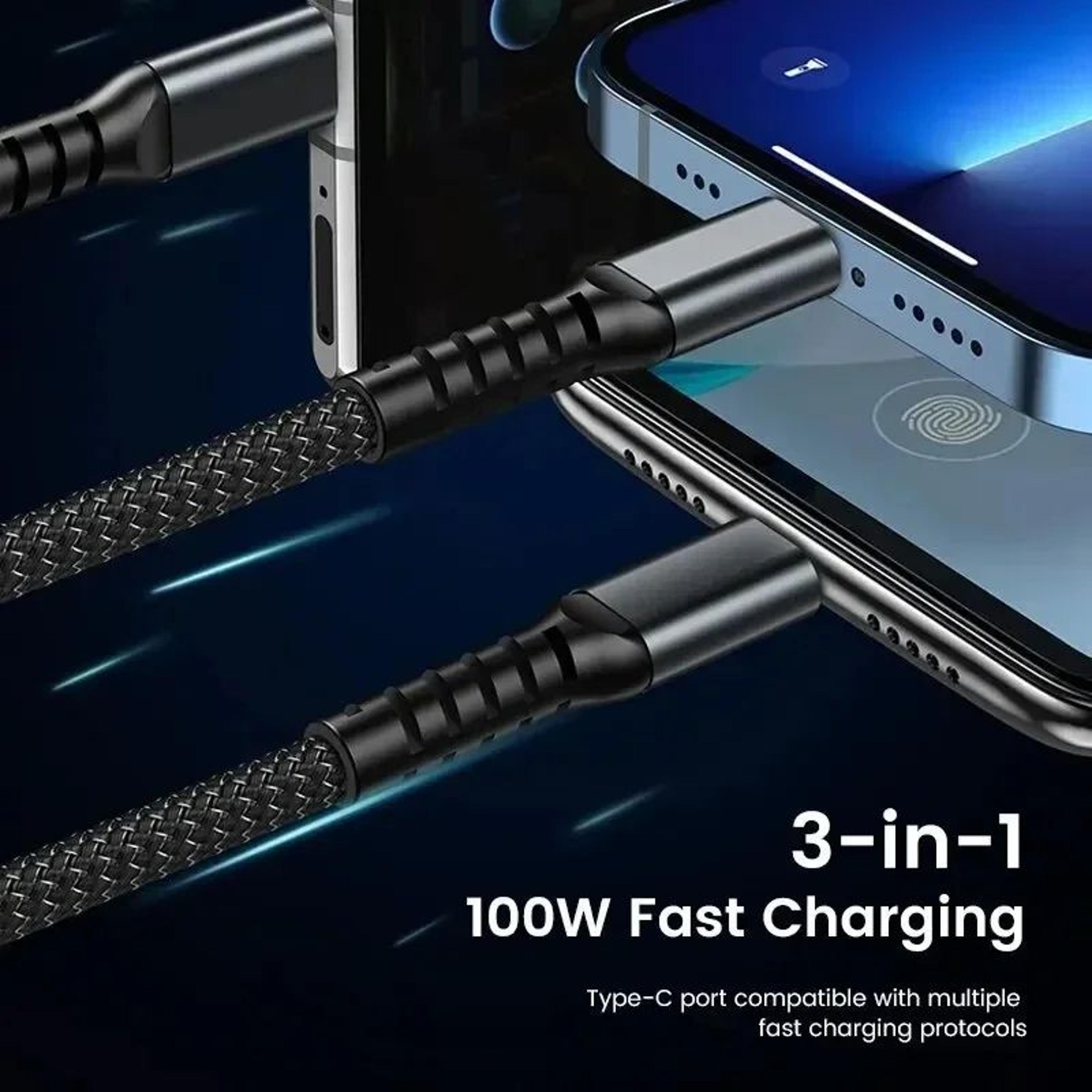 LumiFlex 3in1 100W Fast Charging Braided Cable With LED Glow 5