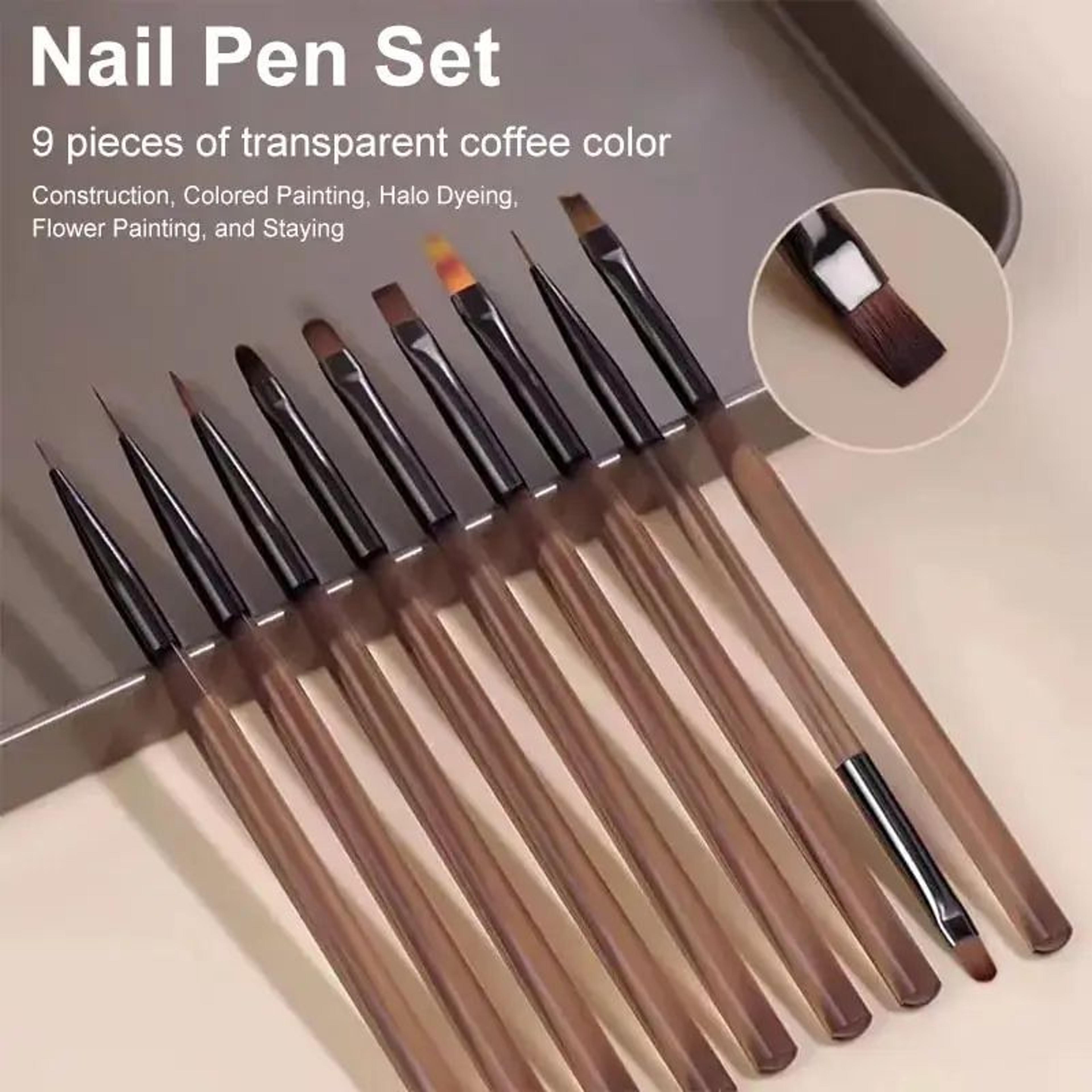 9-piece professional nail art brush set for uv gel, acrylic & fine line nail design