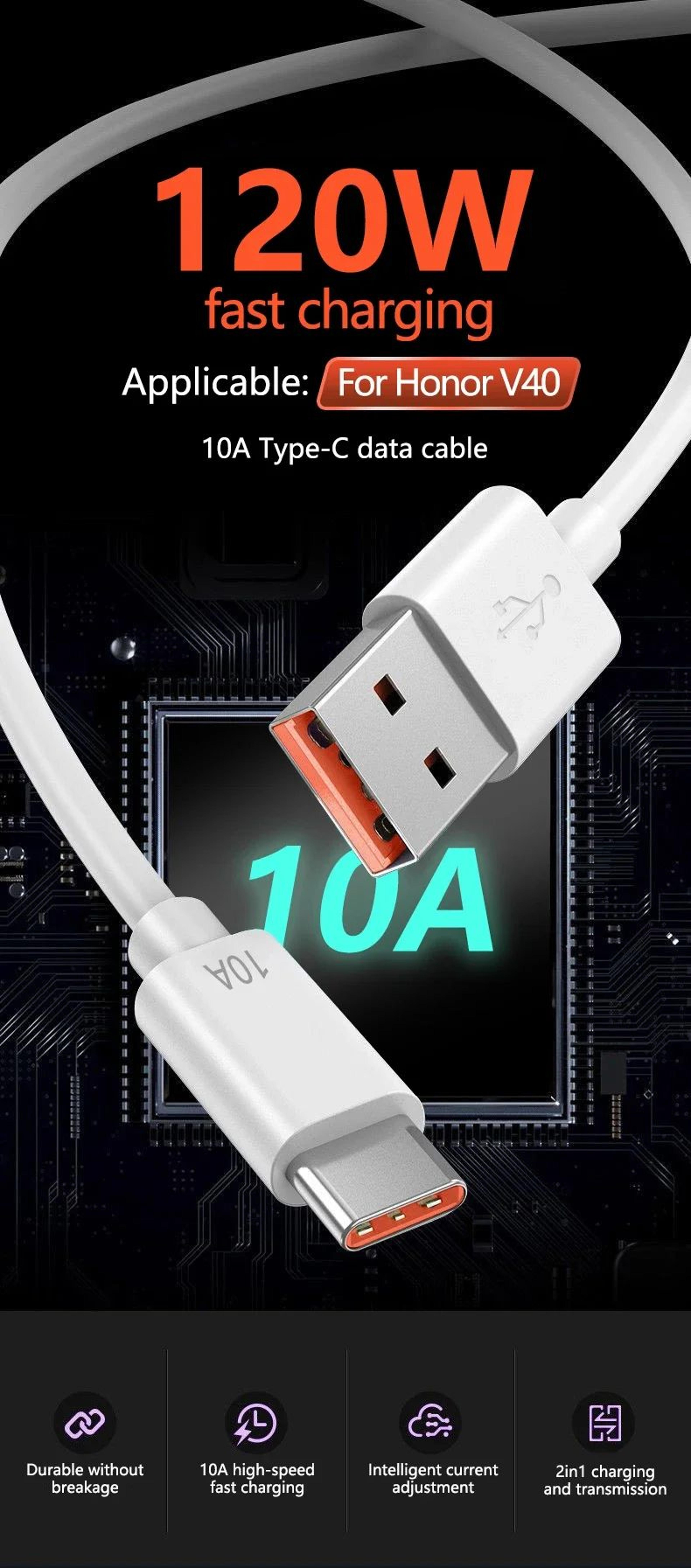 120W USBC Fast Charging Cable 10A  Durable HighSpeed Data  Power Cable 6
