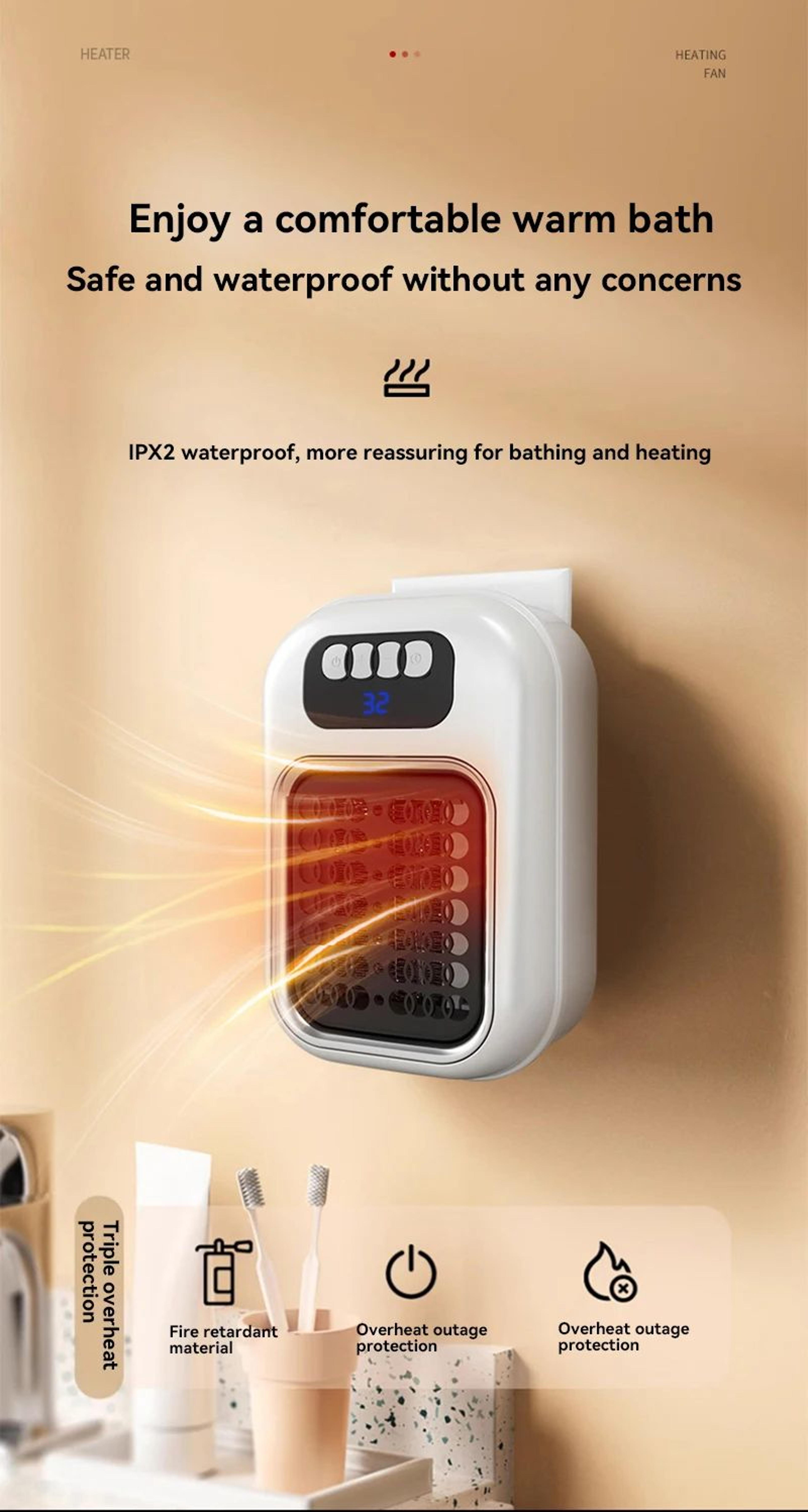 Xiaomi Compact WallPlug Portable Room Heater With Timer  Adjustable Thermostat 8