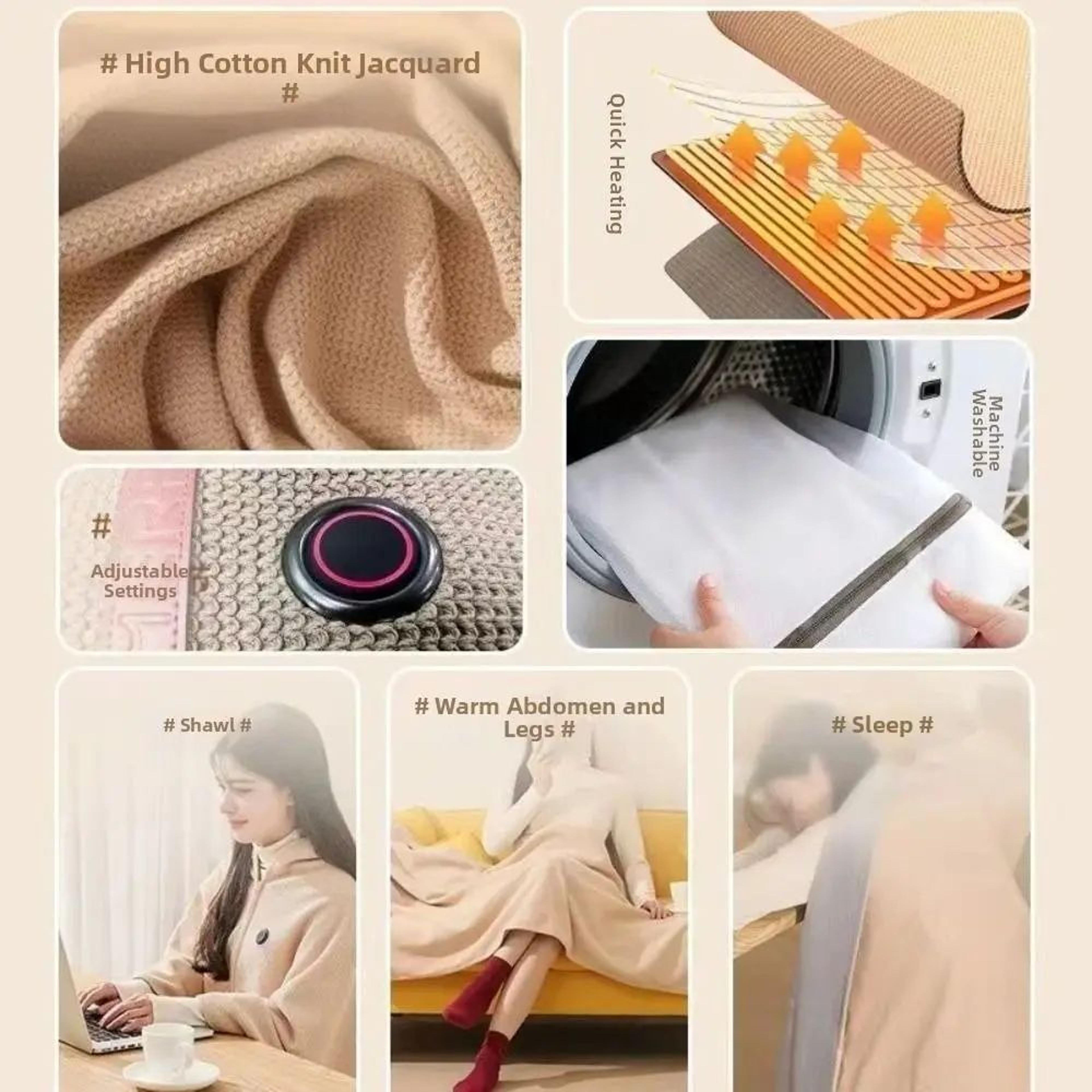 USB Heated Wearable Body Warmer Shawl  Soft Electric Blanket With Zipper  3 Heat Levels 4