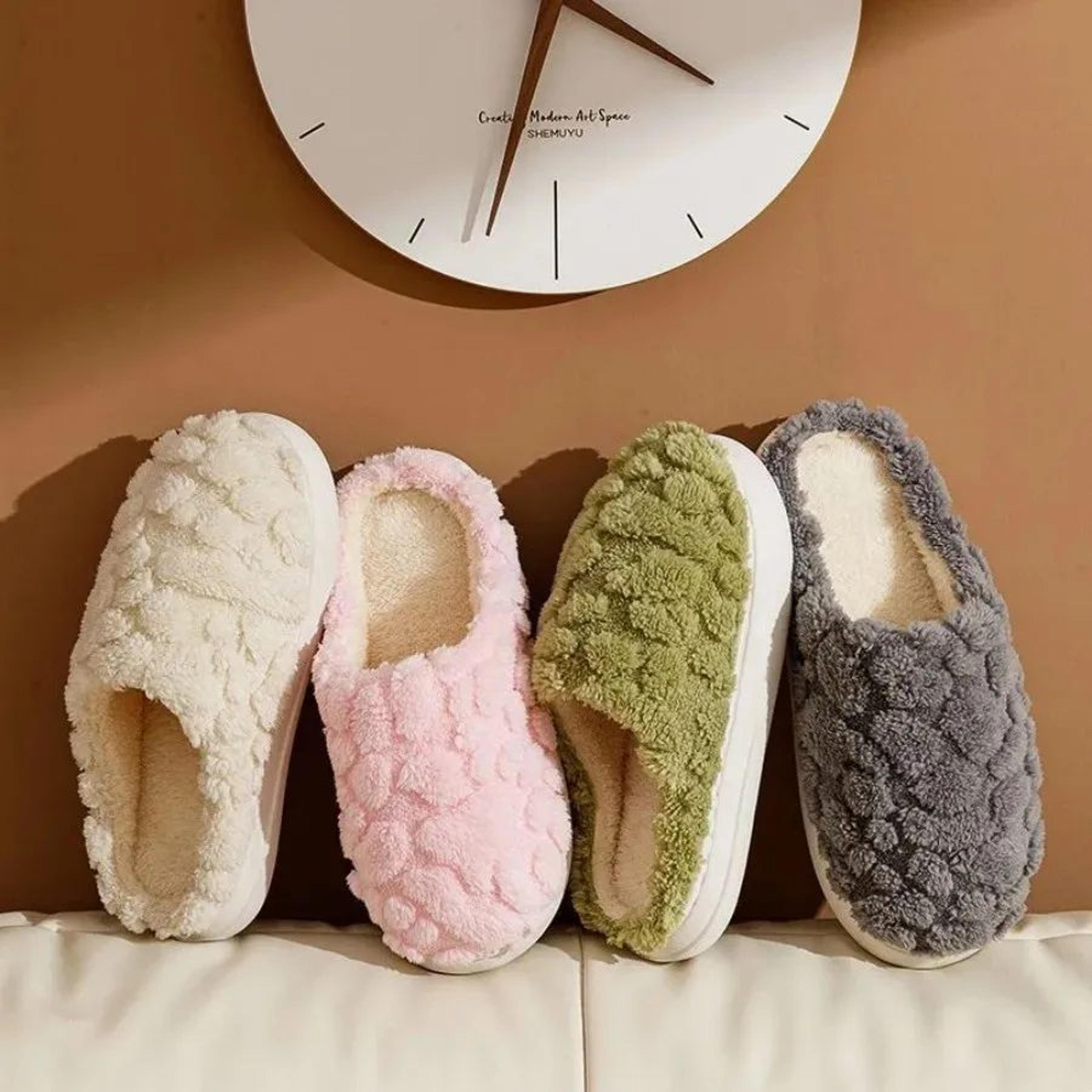Warm Cotton House Slippers For Women  Couples  Soft Fluffy Indoor Flat Shoes 3