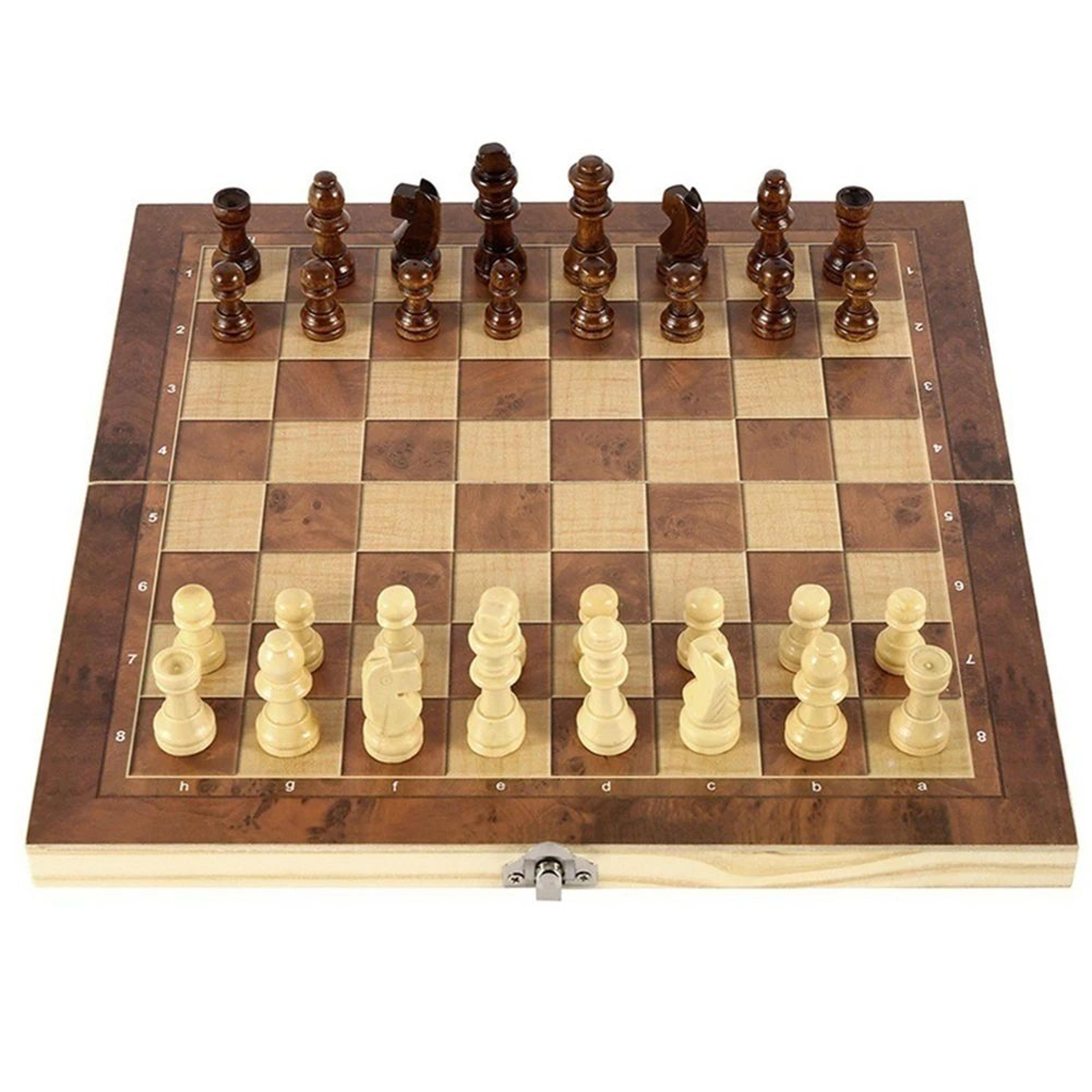 3in1 Folding Wooden Chess Board Game Set With Storage  Chess Checkers  Backgammon 2