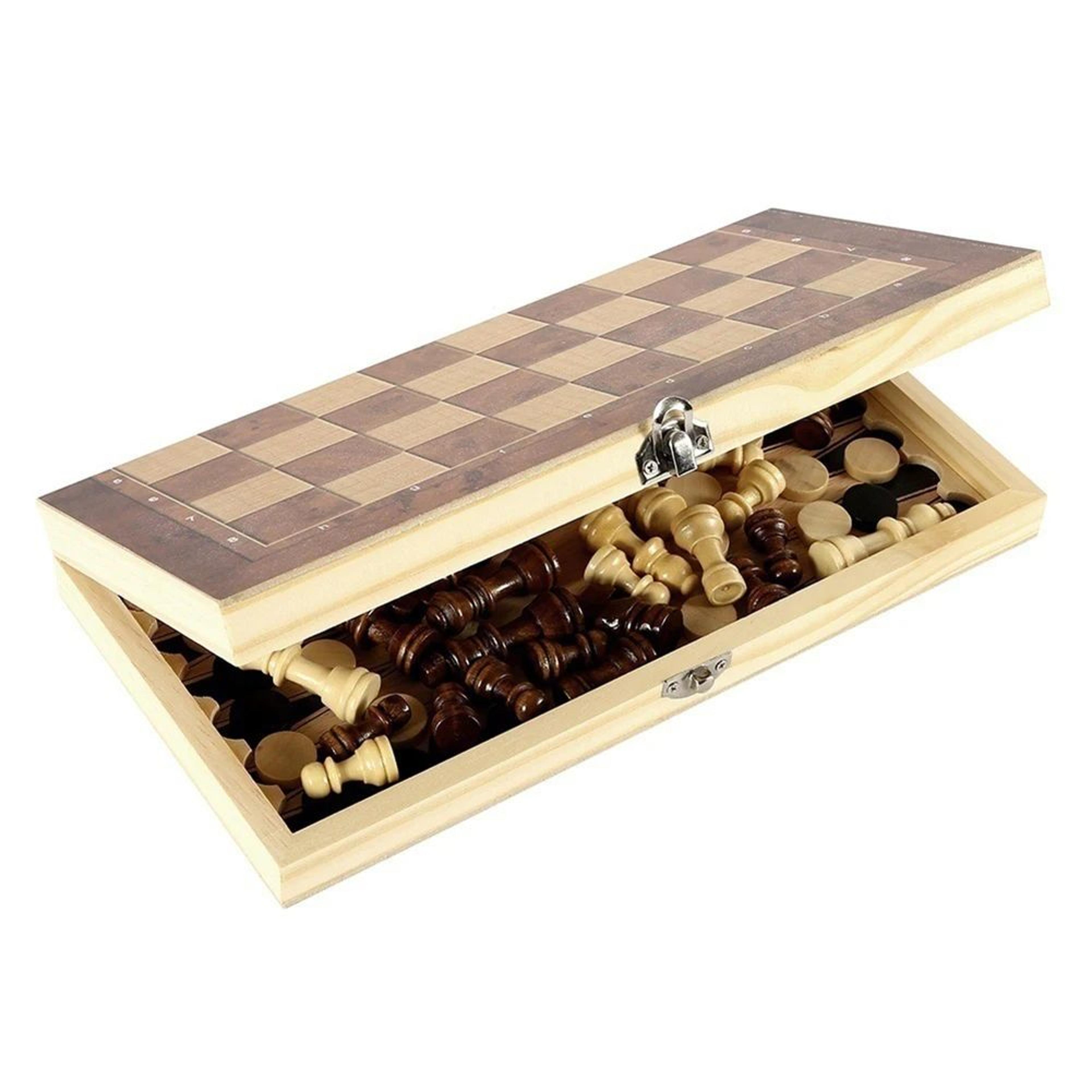 3in1 Folding Wooden Chess Board Game Set With Storage  Chess Checkers  Backgammon 3