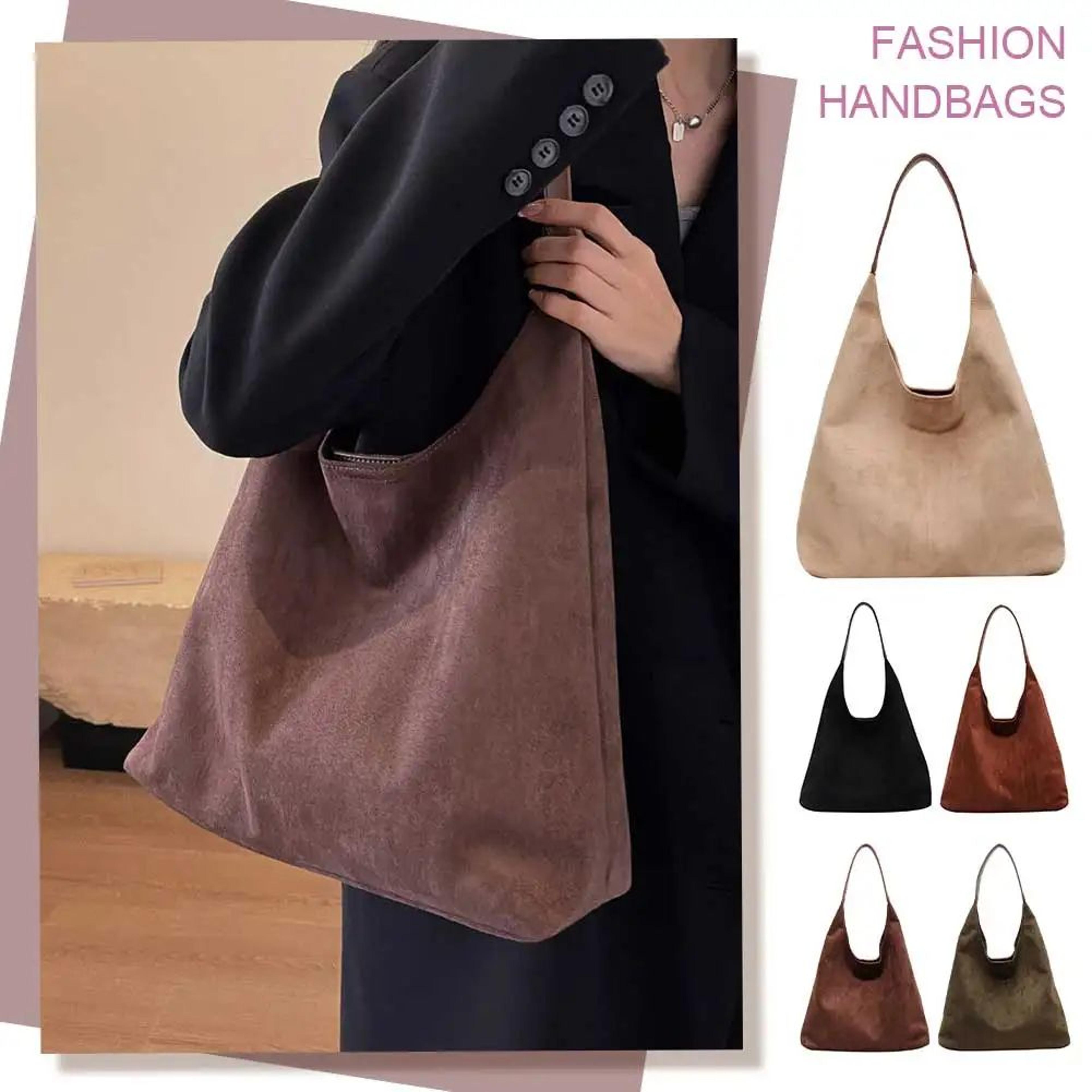 Vintage Suede Hobo Shoulder Bag  Large Capacity Retro Work Tote For Women 2
