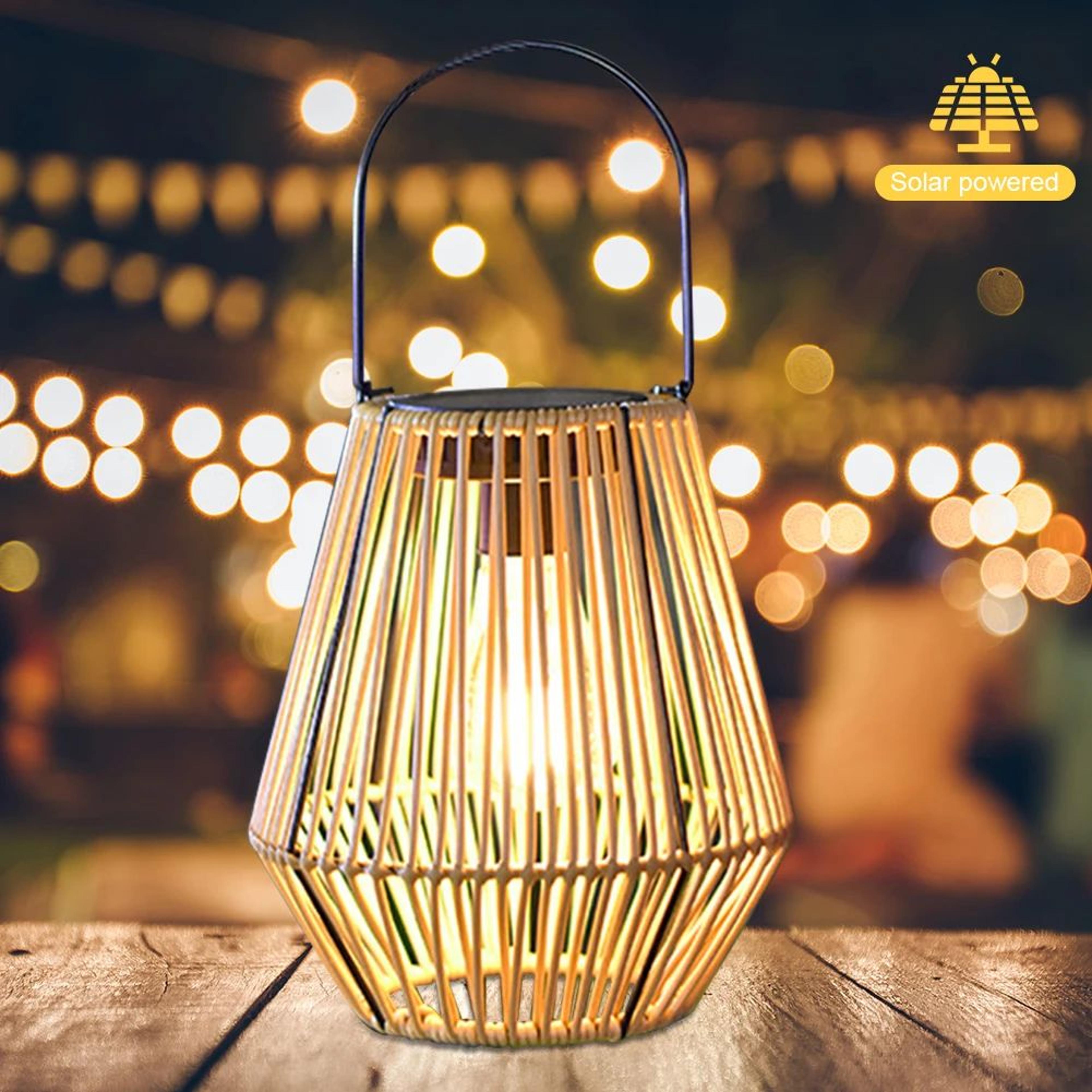 Solar Rattan Outdoor Lantern With Handle  Waterproof Hanging  Standing Garden Light 0