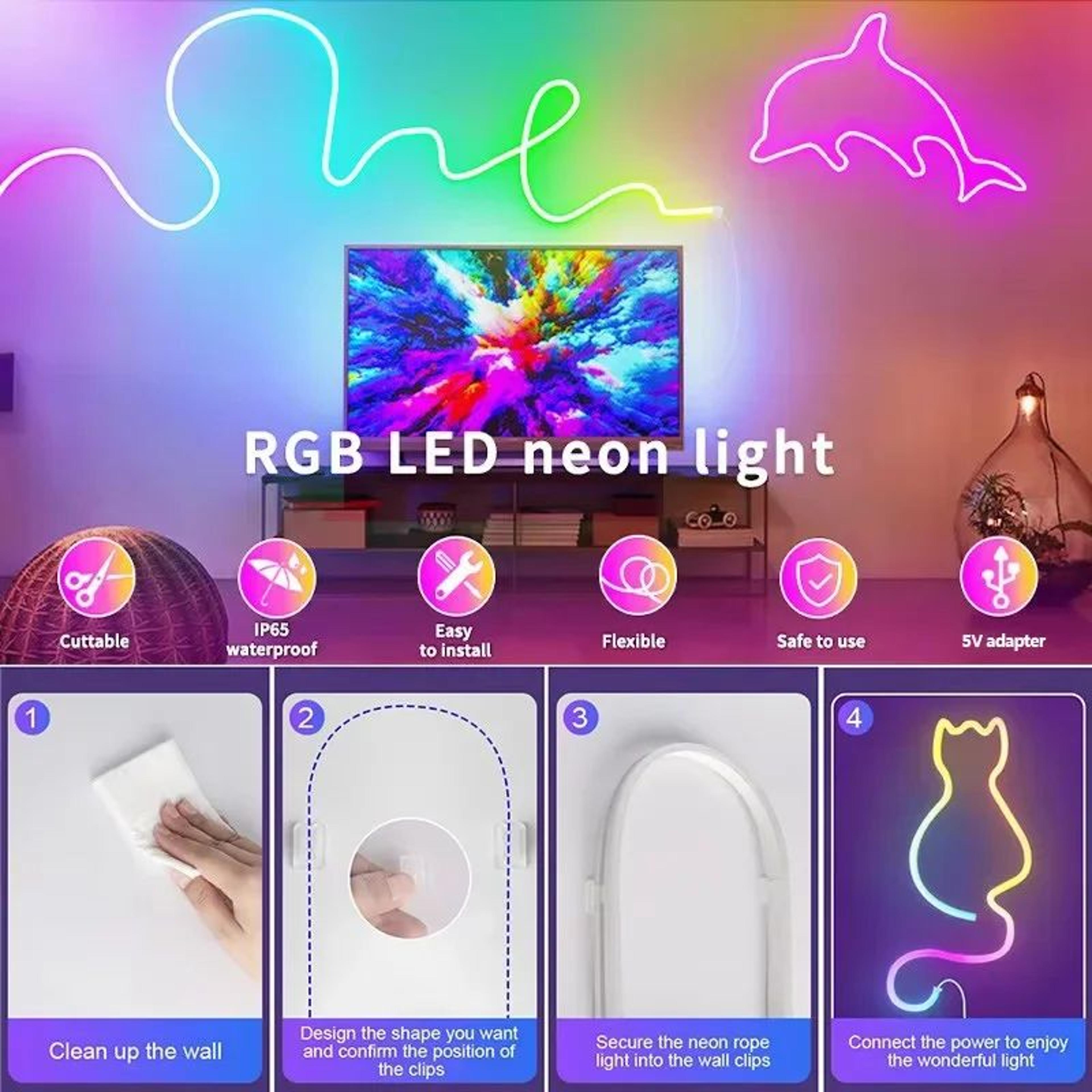 RGBIC Neon LED Strip Lights With Music Sync  Flexible Dreamcolor Neon Rope For Home Decor  Gaming 4