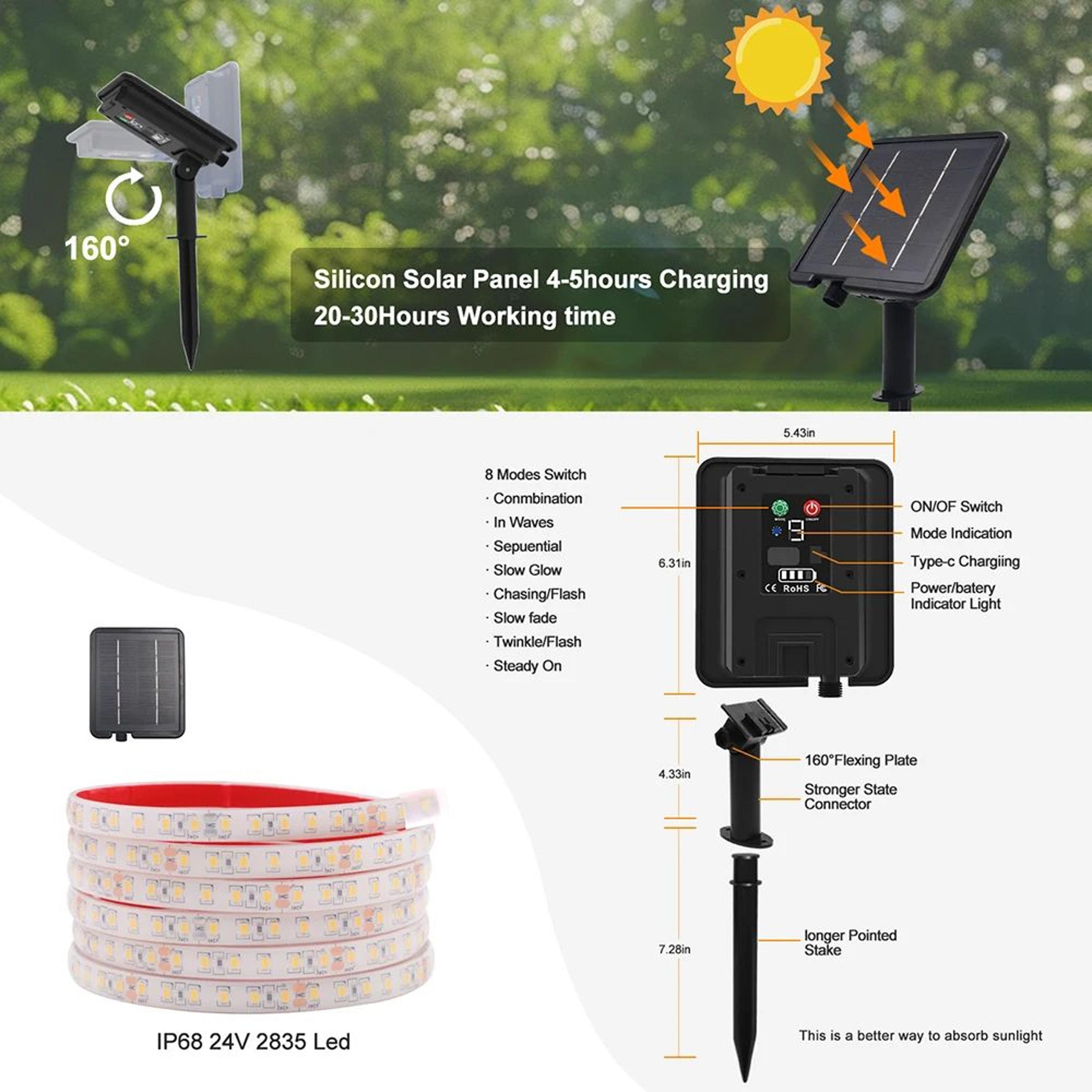 Solar Waterproof LED Light Strip 24V IP68 Outdoor Garden  Party Lighting 1