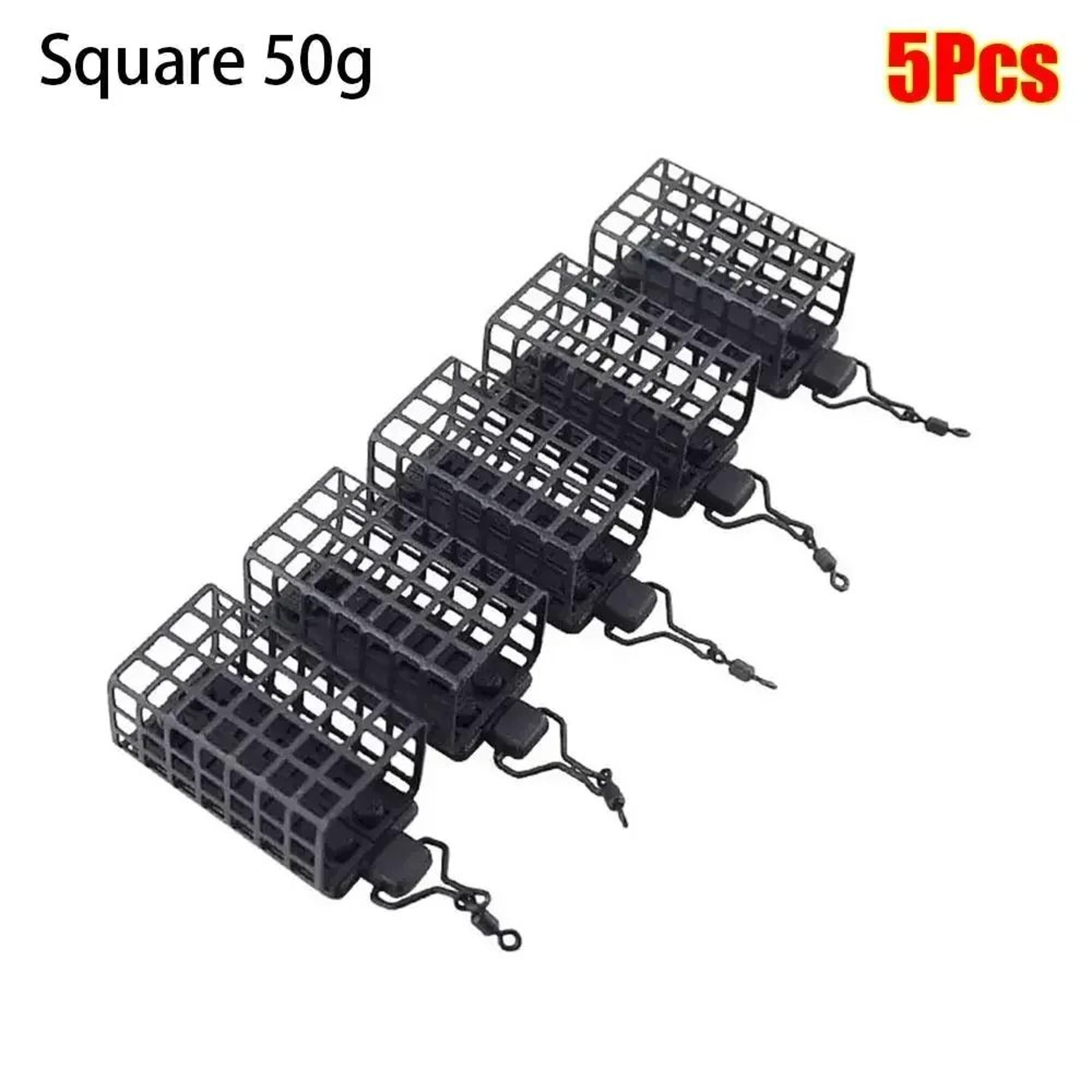 5Pack Stainless Steel Fishing Feeder Cage Set Round  Square 10g50g For Fast Baiting  Longer Casts 14