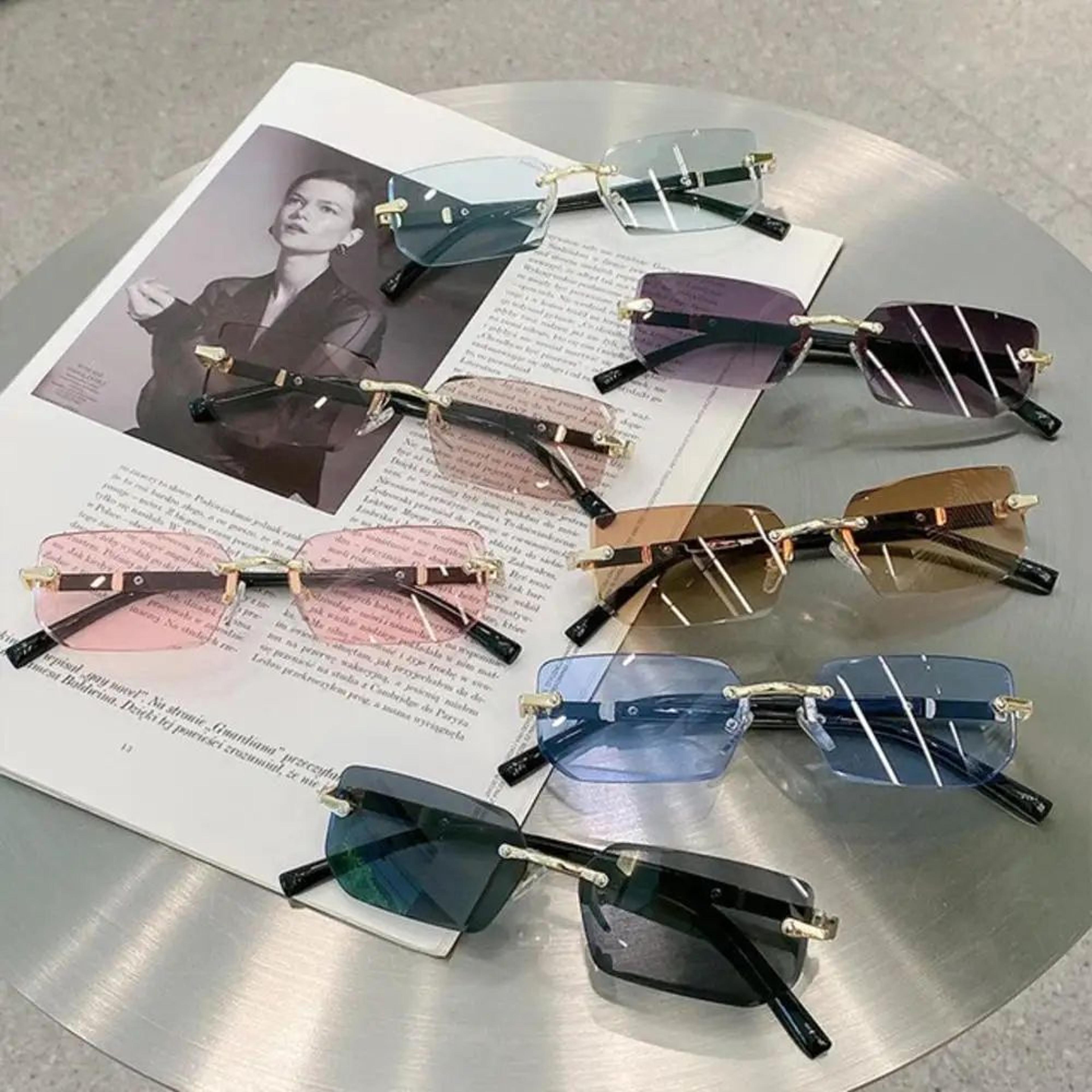Y2K Rimless Rectangle UV400 Sunglasses  Lightweight Frameless Retro Shades For Women  Men 1
