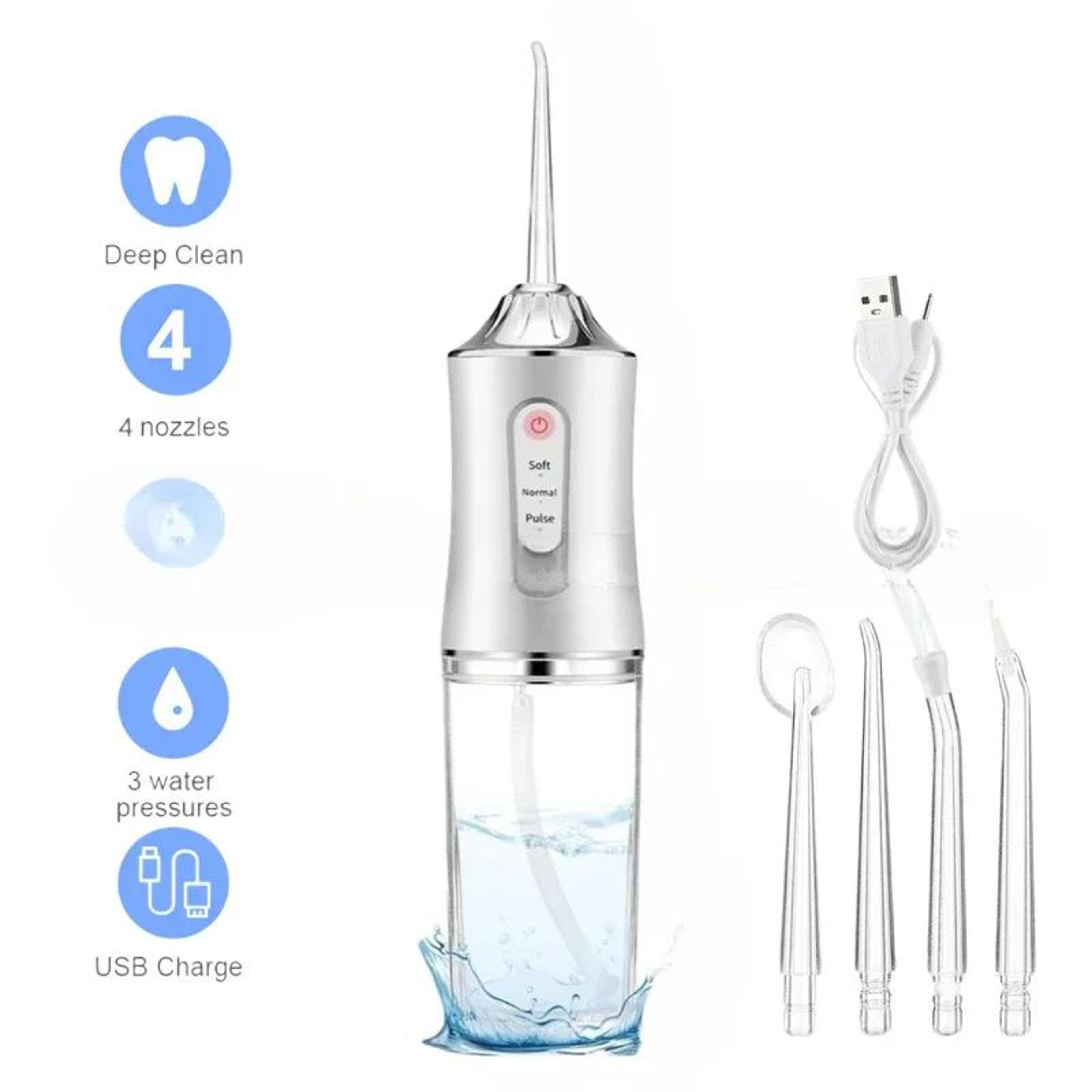 Cordless Water Flosser With 220ml Tank  Portable Oral Irrigator 3 Modes 4 Jet Tips USB Rechargeable 6