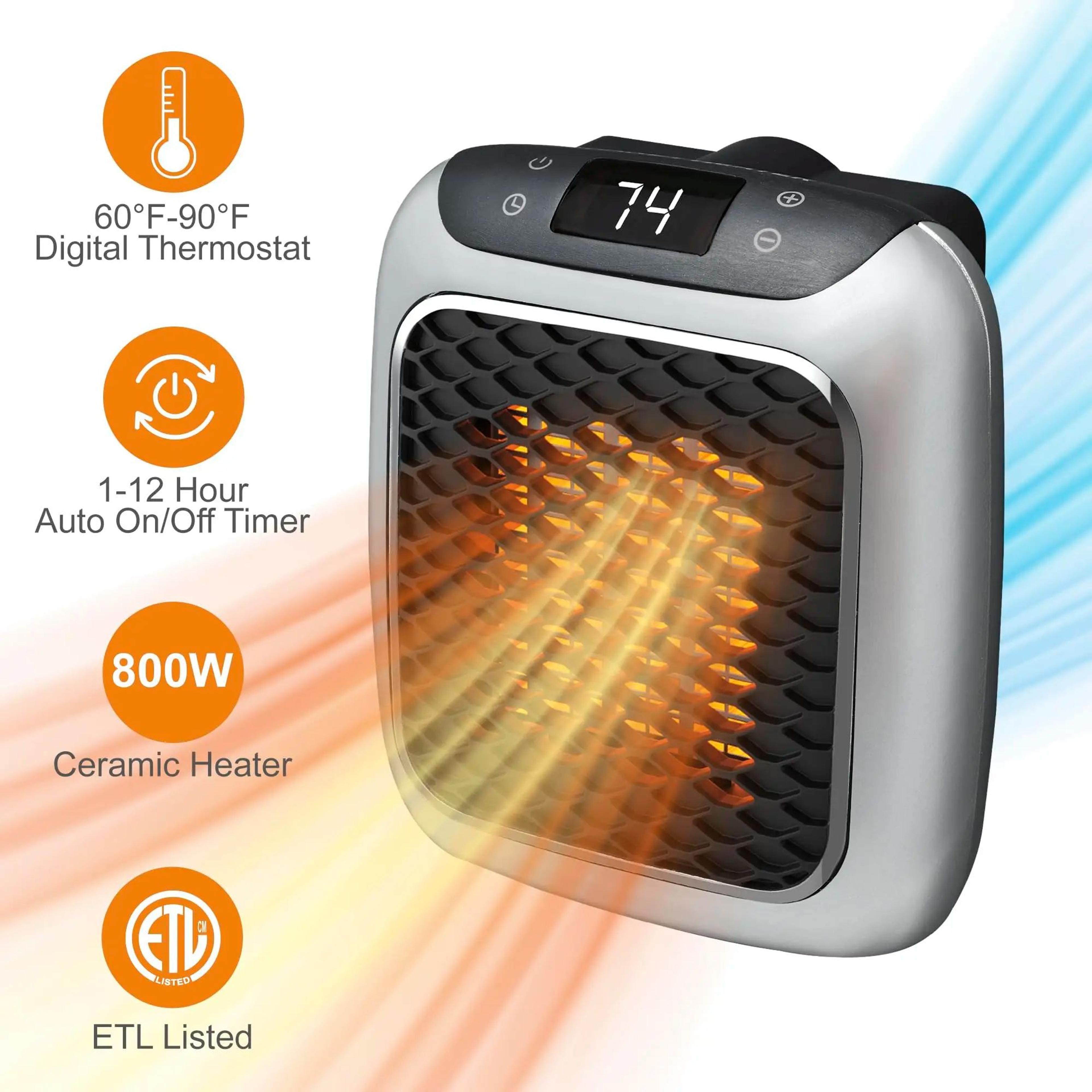 Portable Wall Outlet Space Heater With Adjustable Thermostat  12Hour Timer  Compact PlugIn Mini Cer 1