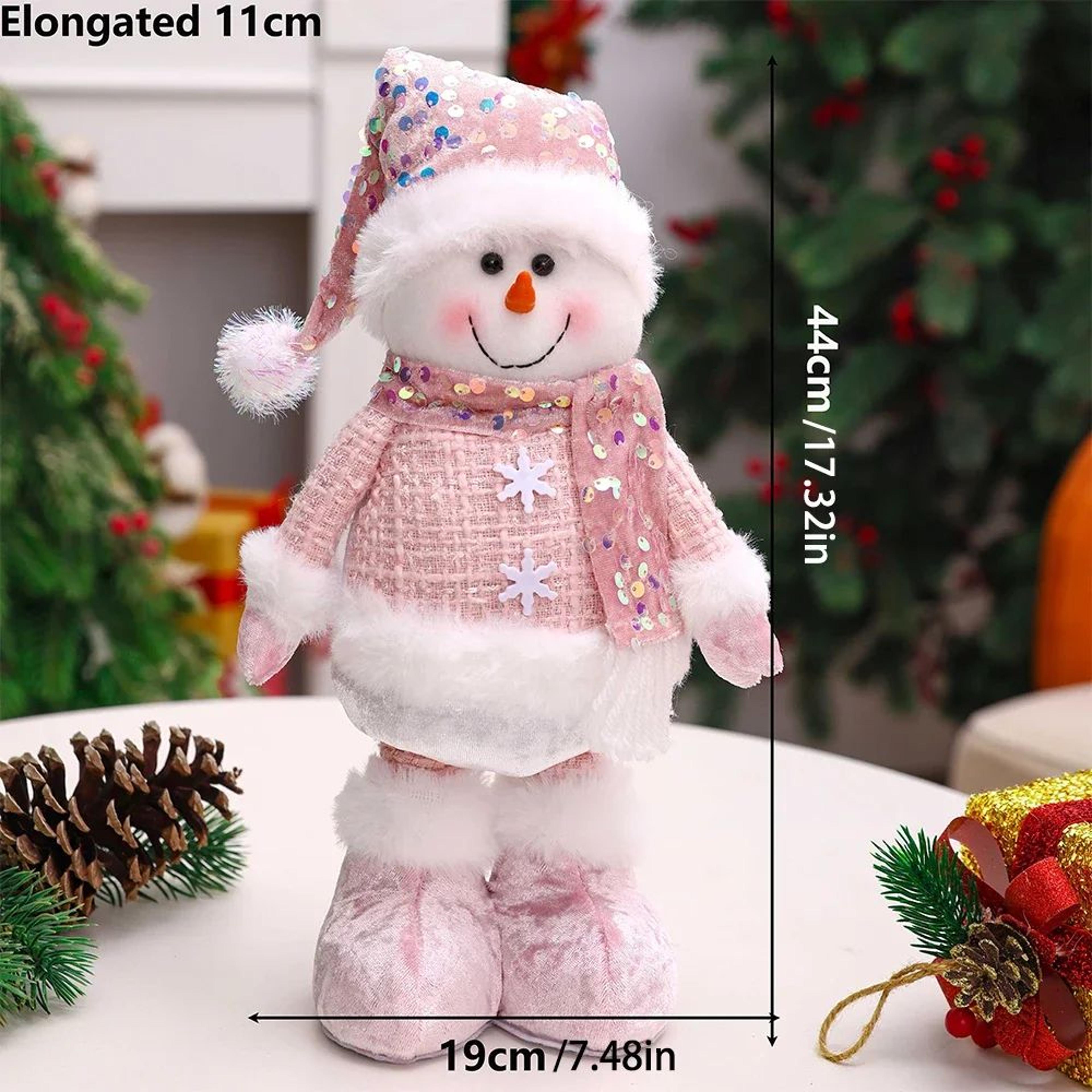 Pink Sequin Telescopic Christmas Doll  SantaSnowmanReindeer Plush Tabletop Decor 4