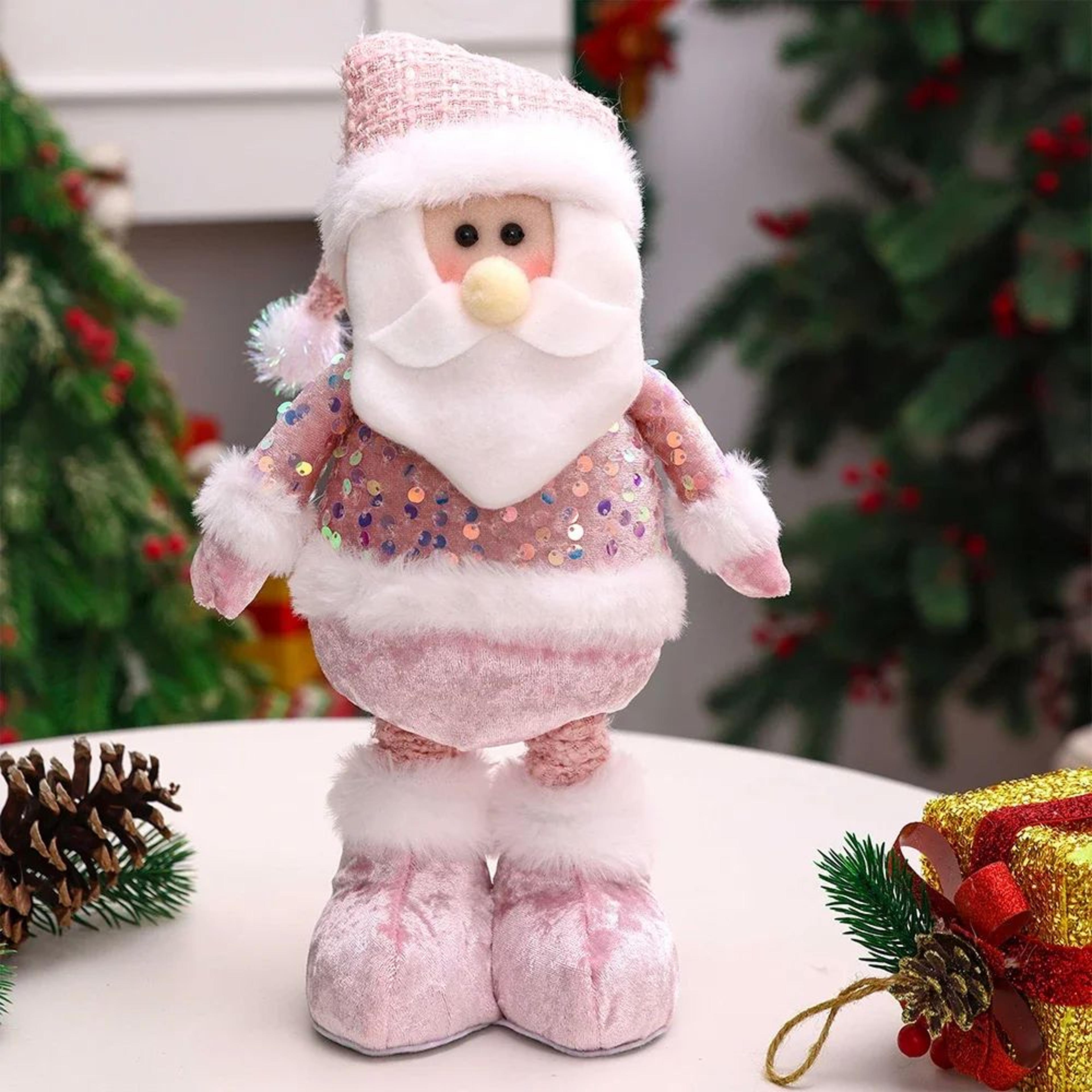 Pink Sequin Telescopic Christmas Doll  SantaSnowmanReindeer Plush Tabletop Decor 6
