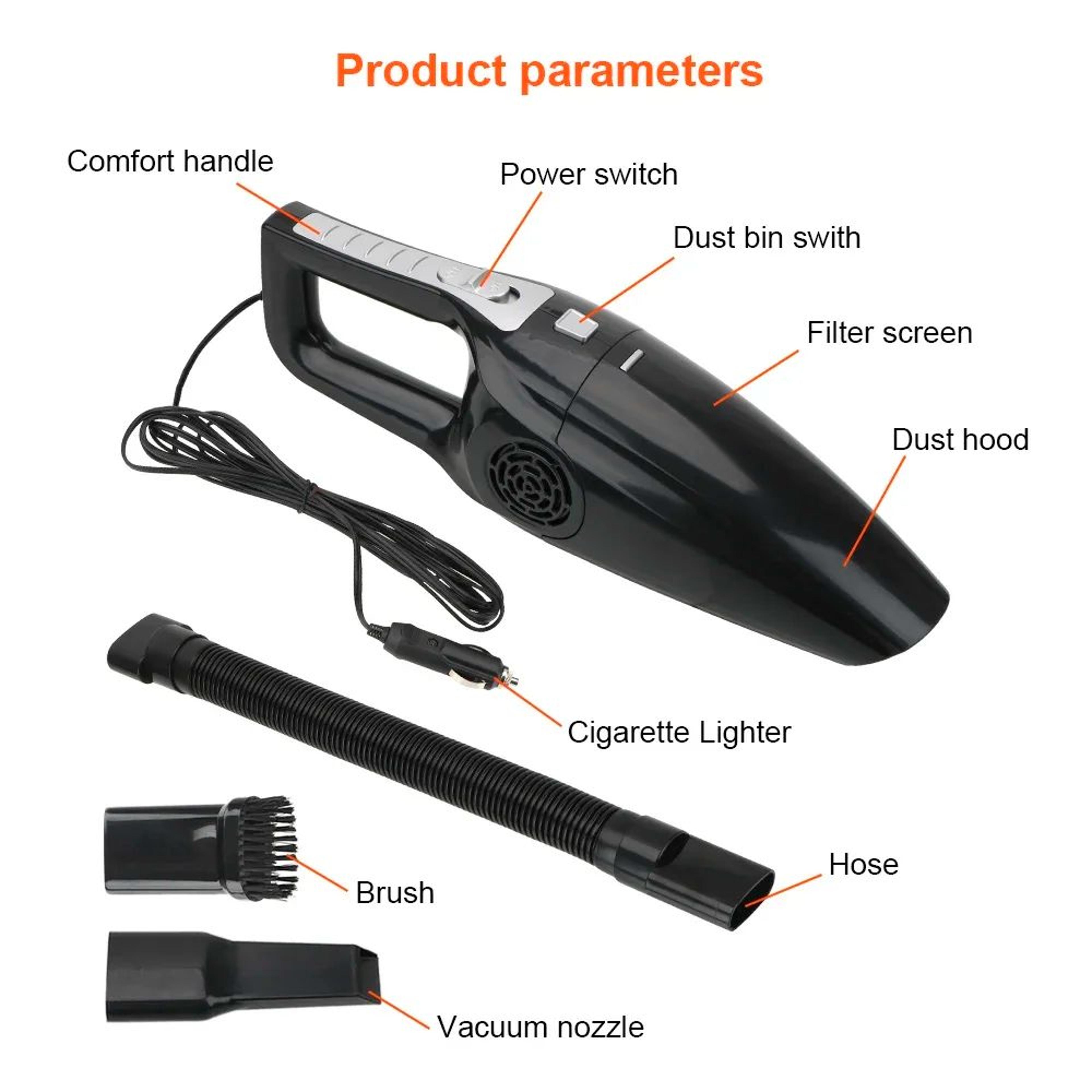High Suction 12V Handheld Car Vacuum Cleaner  Wet  Dry Portable Interior Cleaner 120W 5