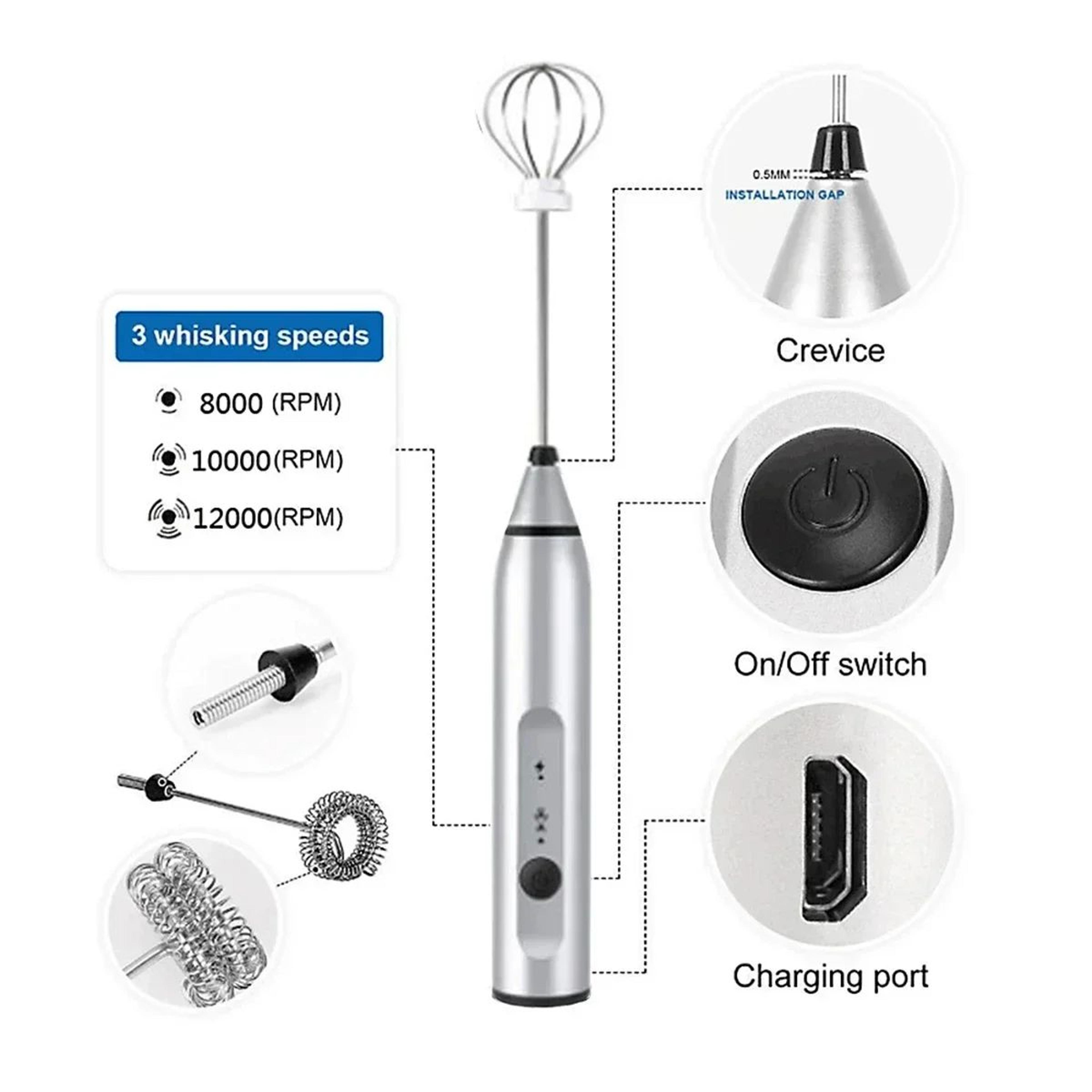 USB Rechargeable Handheld Milk Frother Wand  Electric Coffee  Matcha Foamer Whisk Mixer 2