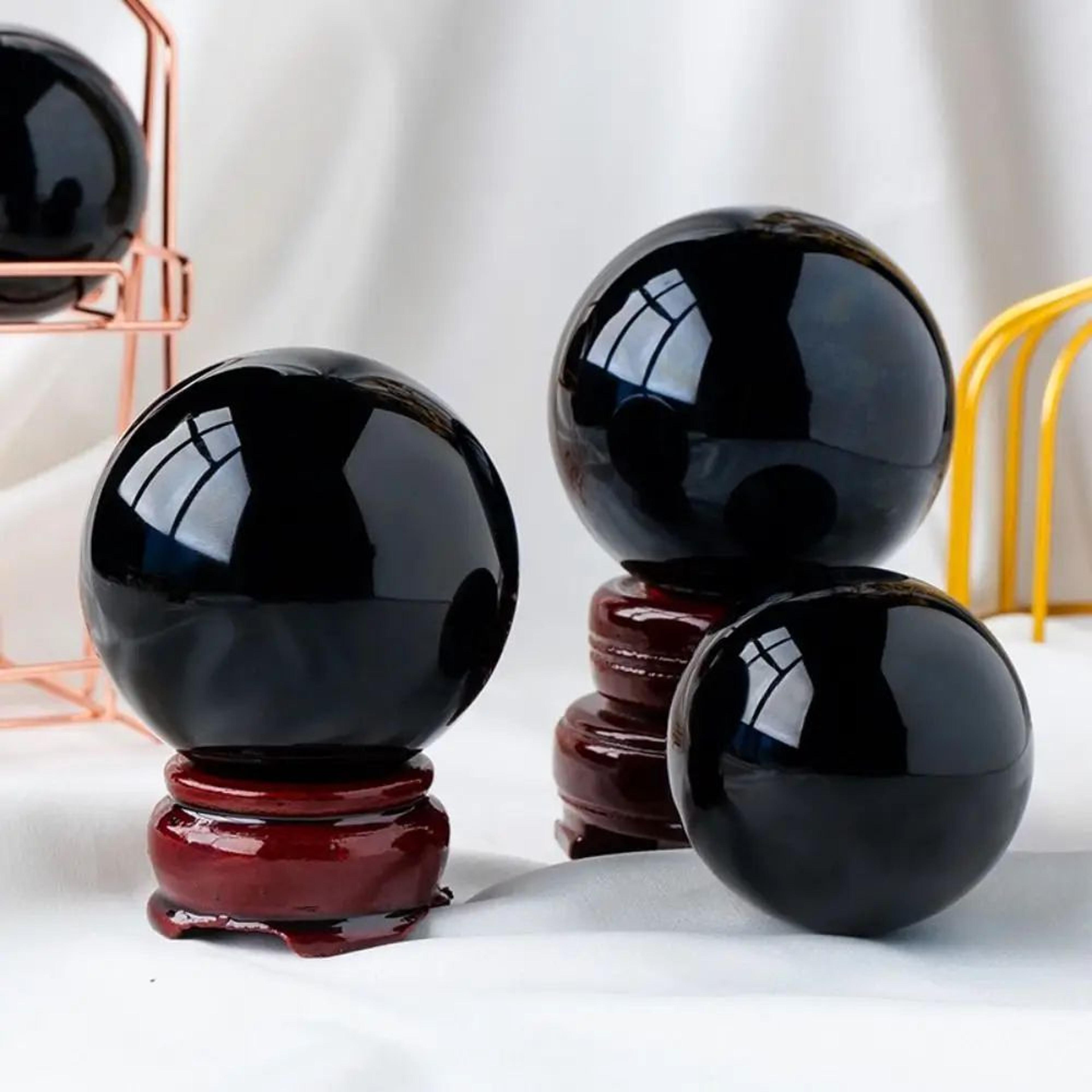 Natural Black Obsidian Sphere Crystal Ball 3050mm  Protective Healing Stone For Feng Shui  Meditati