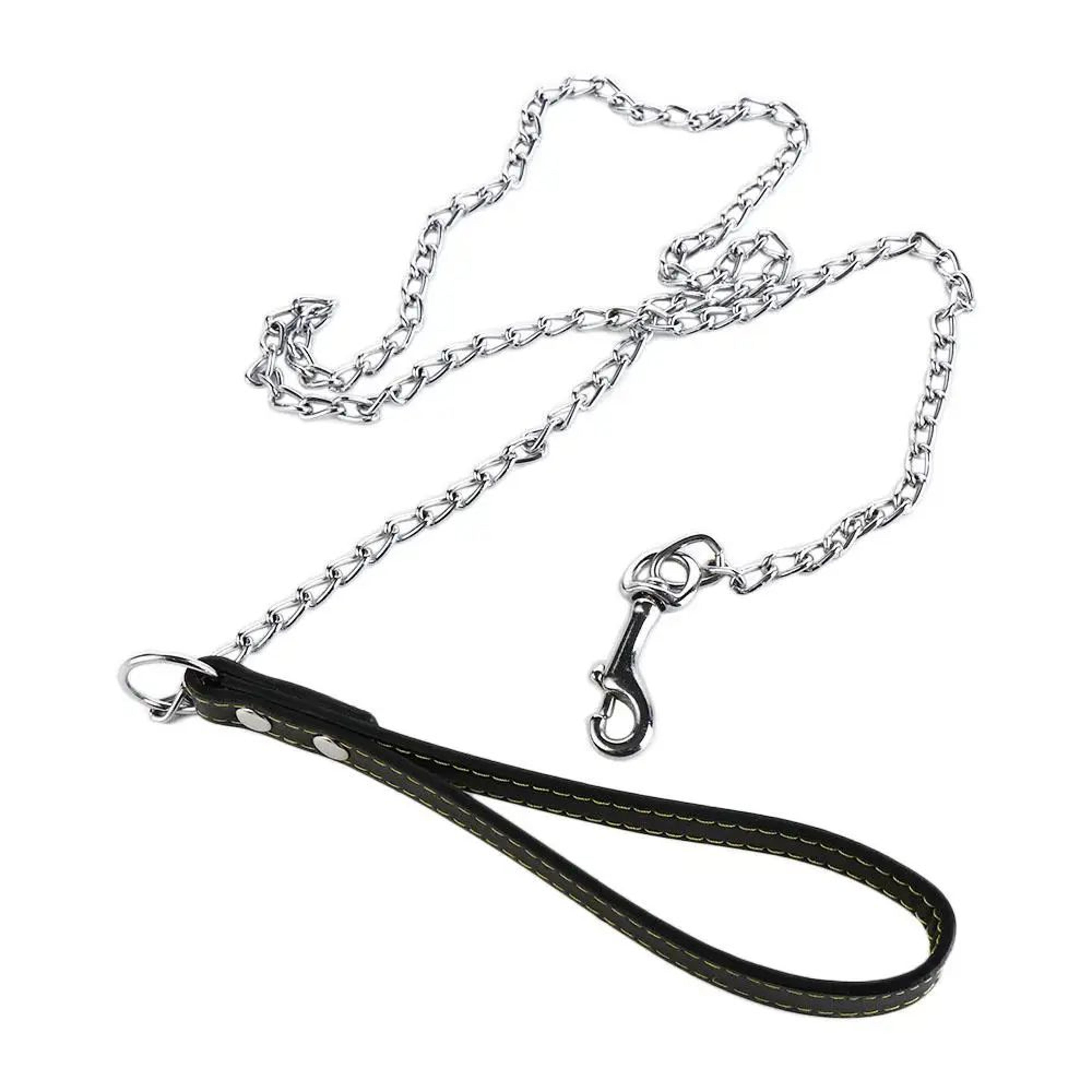 Heavy Duty Metal Chain Dog Leash With Leather Handle  ChewProof Strong Dog Lead For Powerful Walks 1