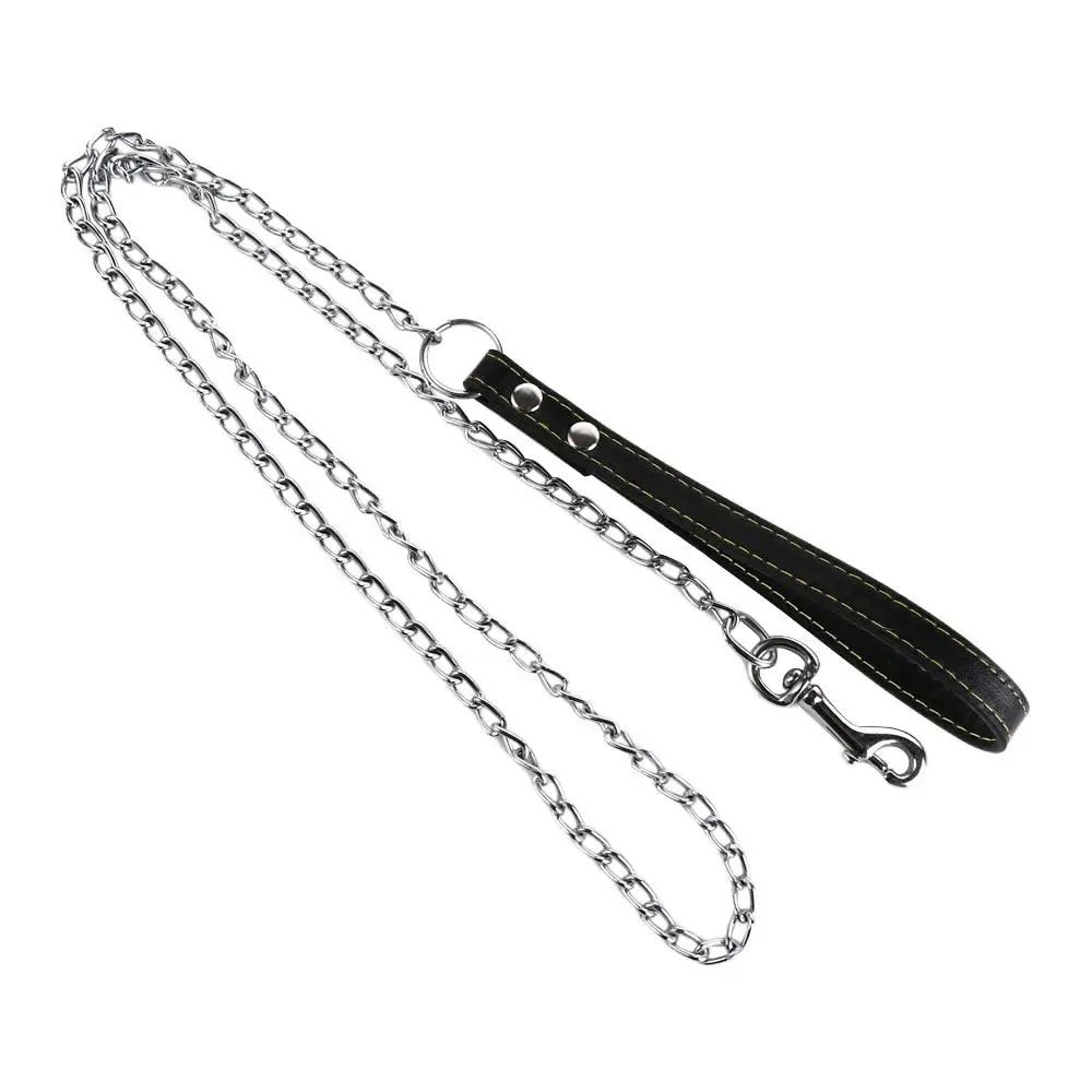 Heavy Duty Metal Chain Dog Leash With Leather Handle  ChewProof Strong Dog Lead For Powerful Walks 2