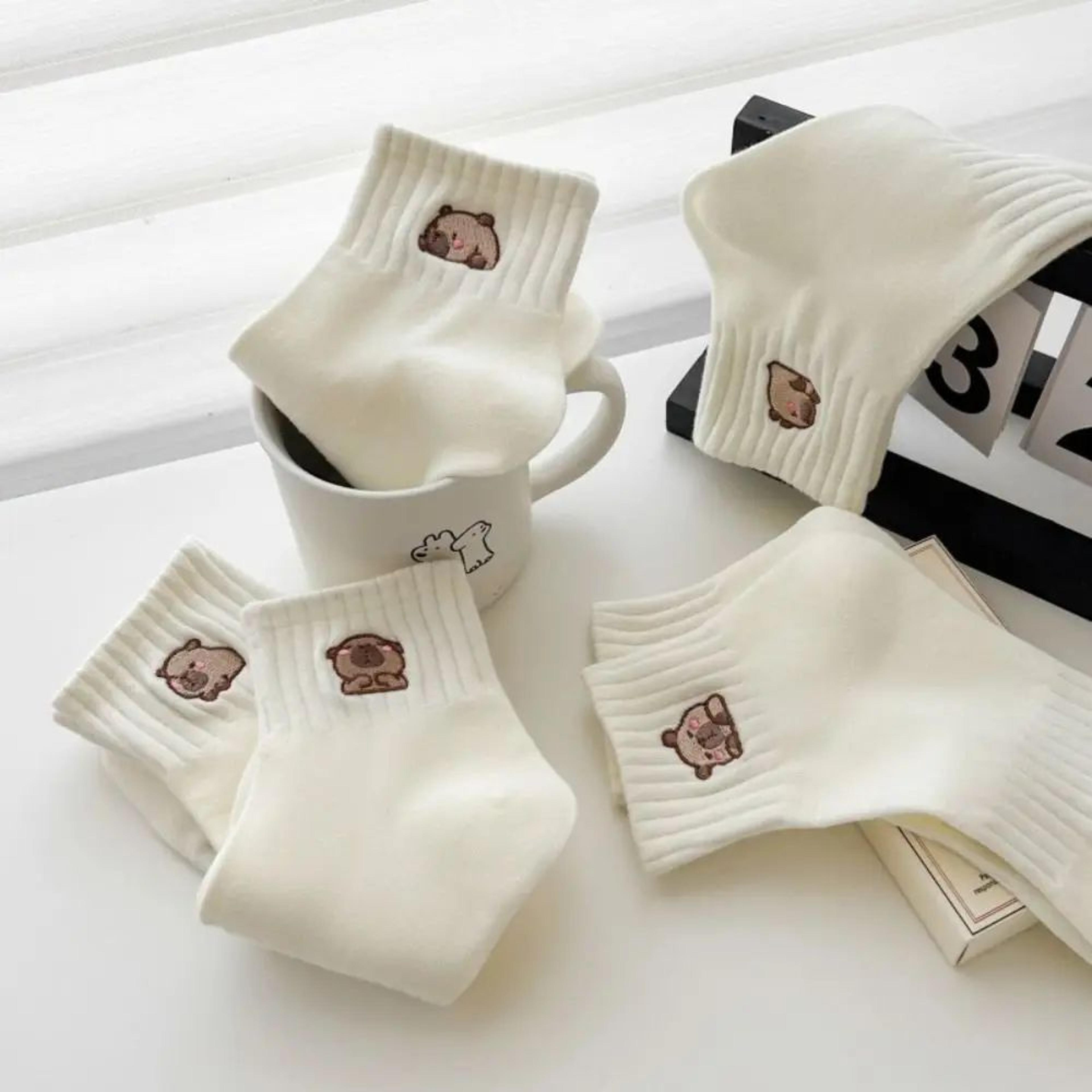 Capybara Cartoon Cotton Socks  Soft White Summer Ankle Socks For Students  Everyday Comfort 0