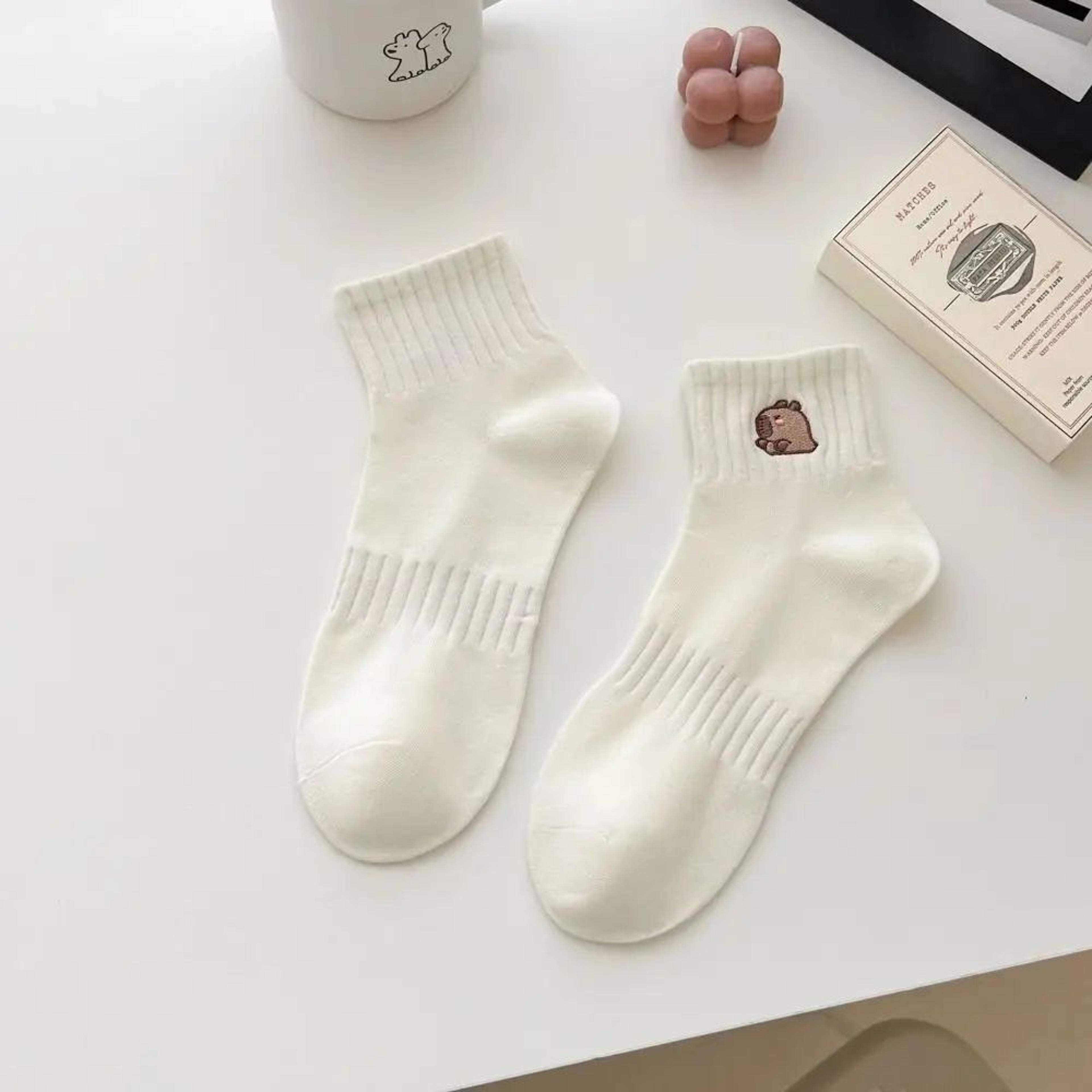 Capybara Cartoon Cotton Socks  Soft White Summer Ankle Socks For Students  Everyday Comfort 7