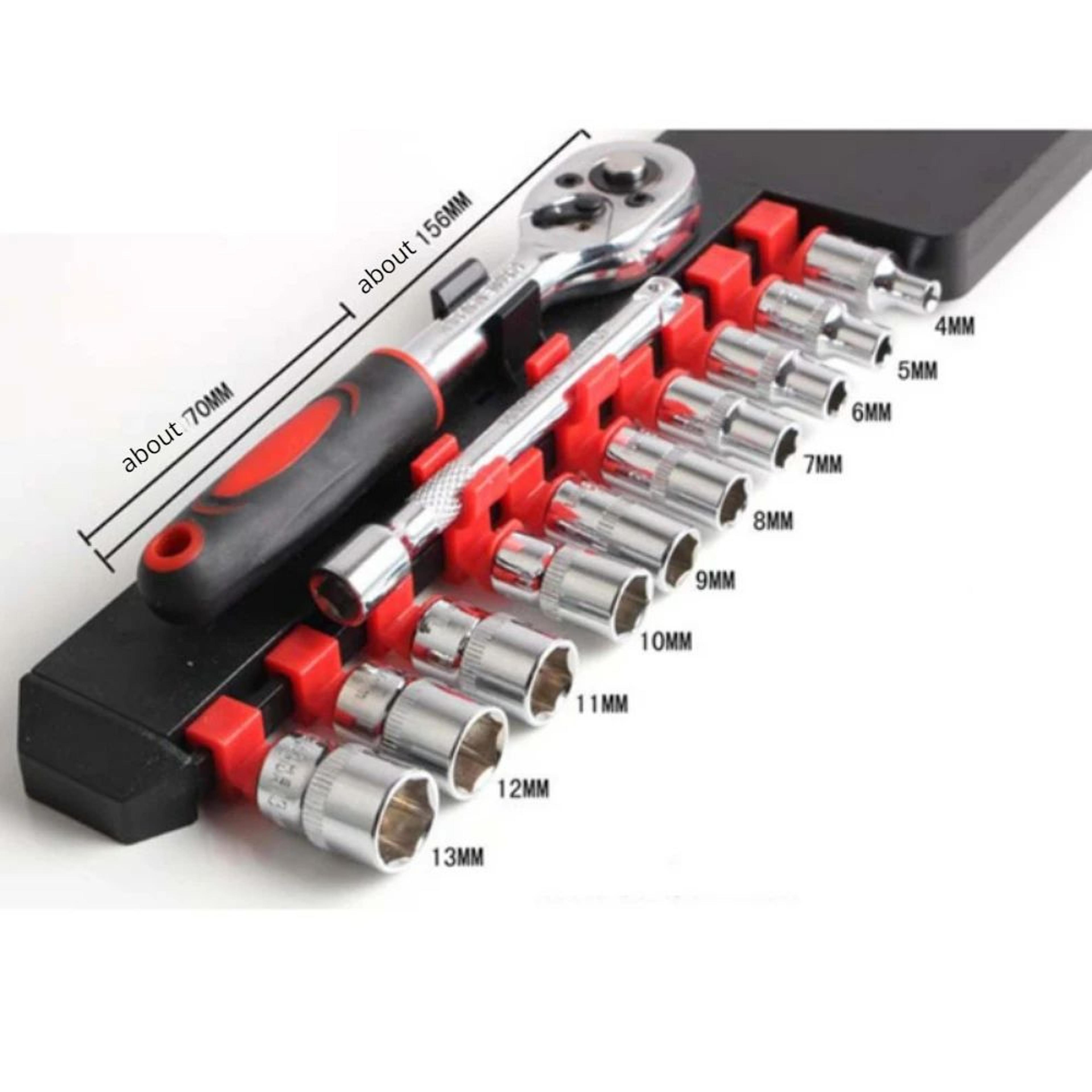 12Piece Metric Ratchet Socket Set  Portable Motorcycle  Bike Repair Tool Kit 4