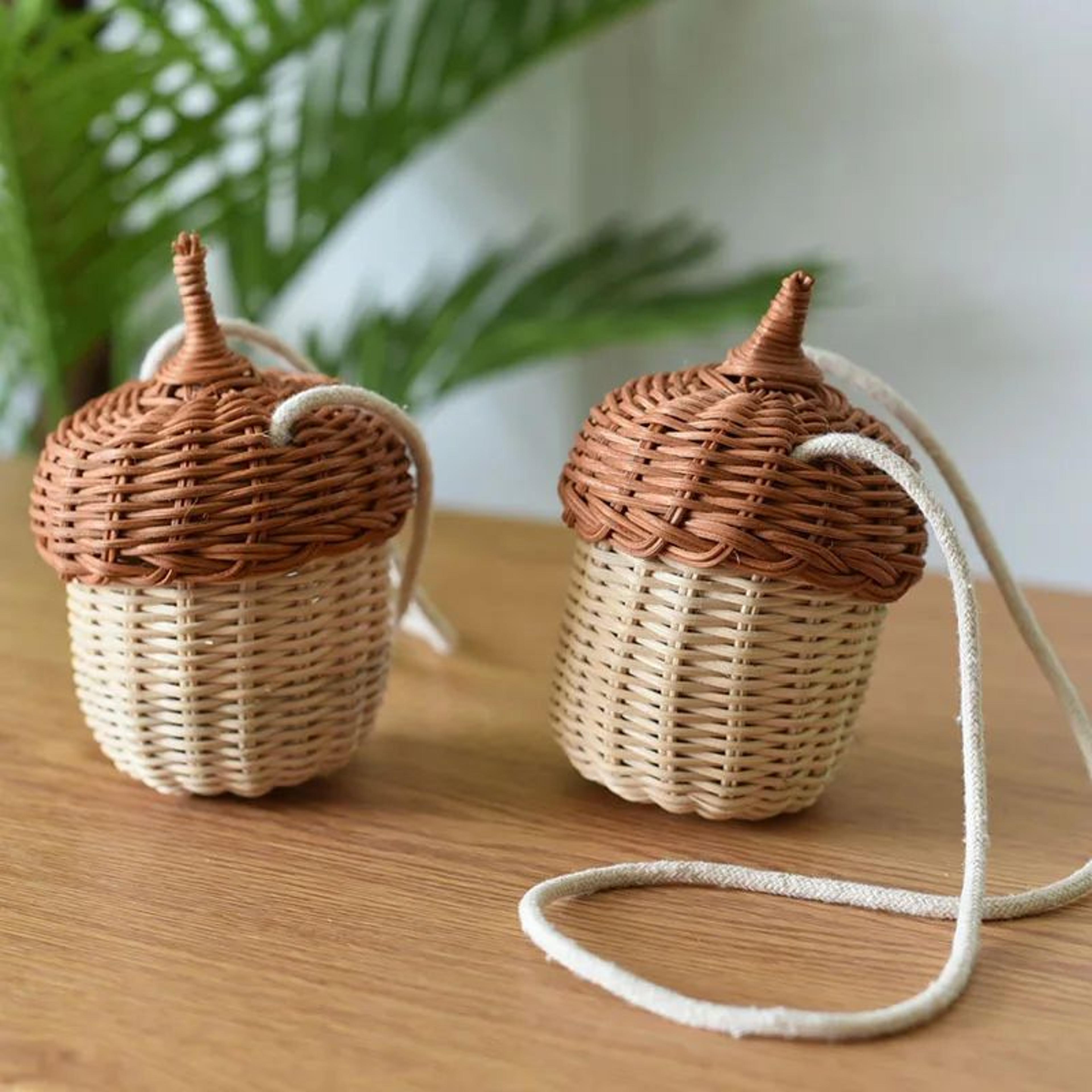 Acorn Rattan Bucket Bag  Handwoven Woven Shoulder Bag For Boho Beach Days  Cute Storage 1