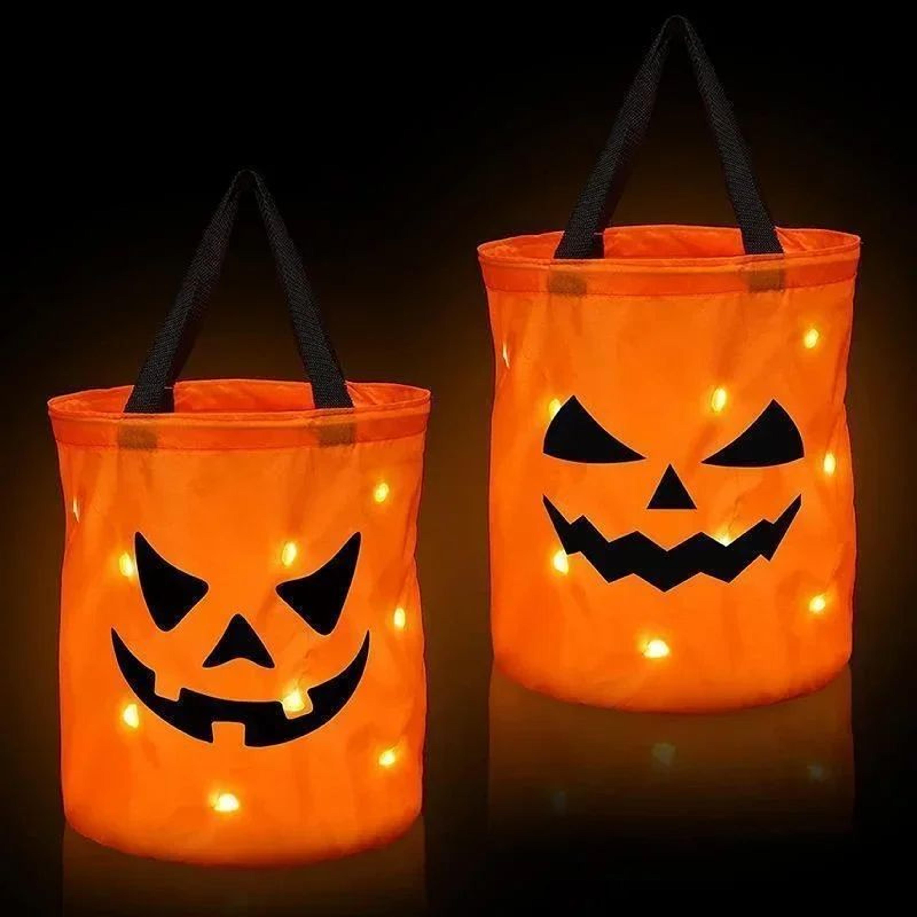 LED LightUp Pumpkin TrickorTreat Bucket  Collapsible Reusable Halloween Candy Basket 5