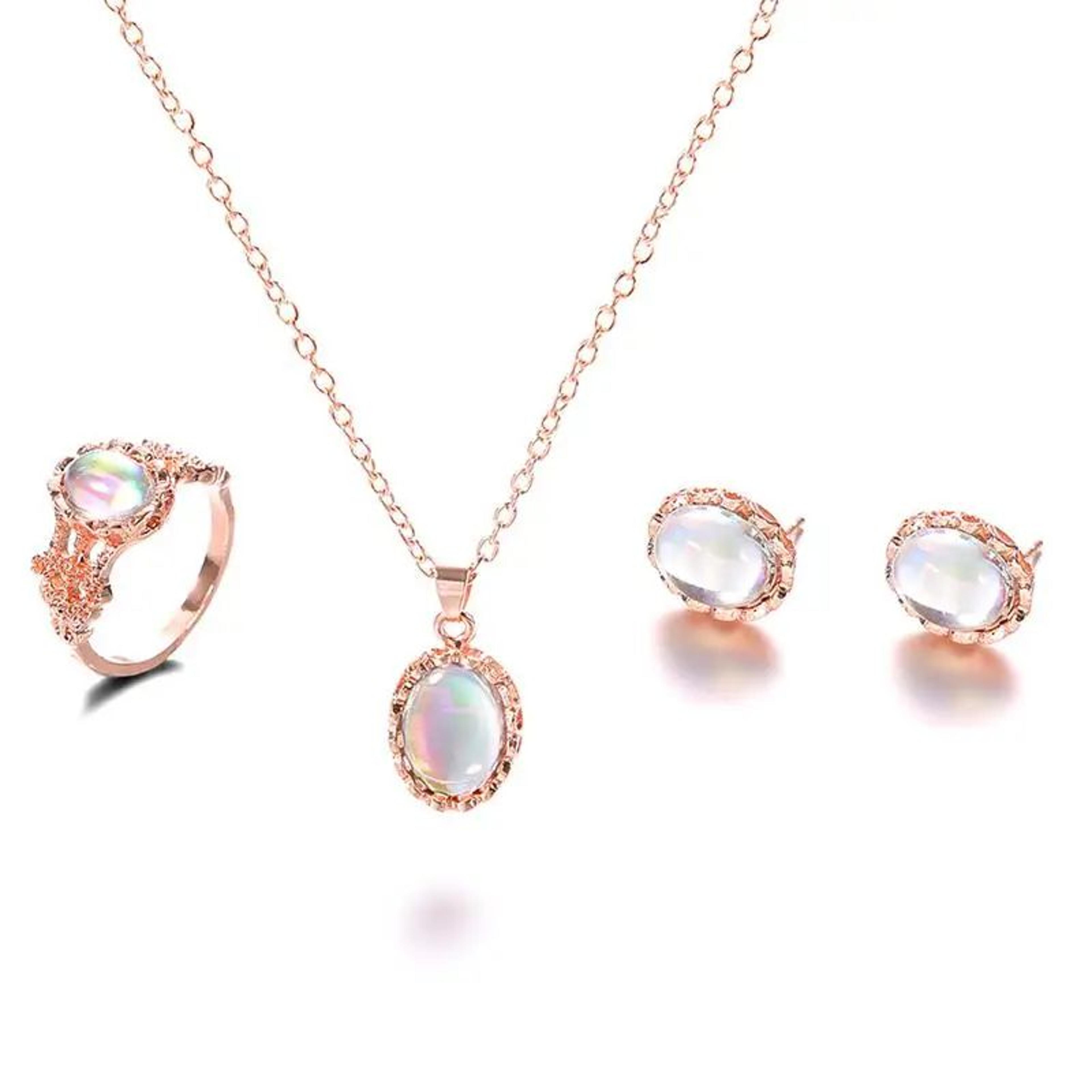 Natural Opal Jewelry Set 3Piece Matching Pendant Necklace Earrings  Ring  Elegant Gemstone Gift Set 5