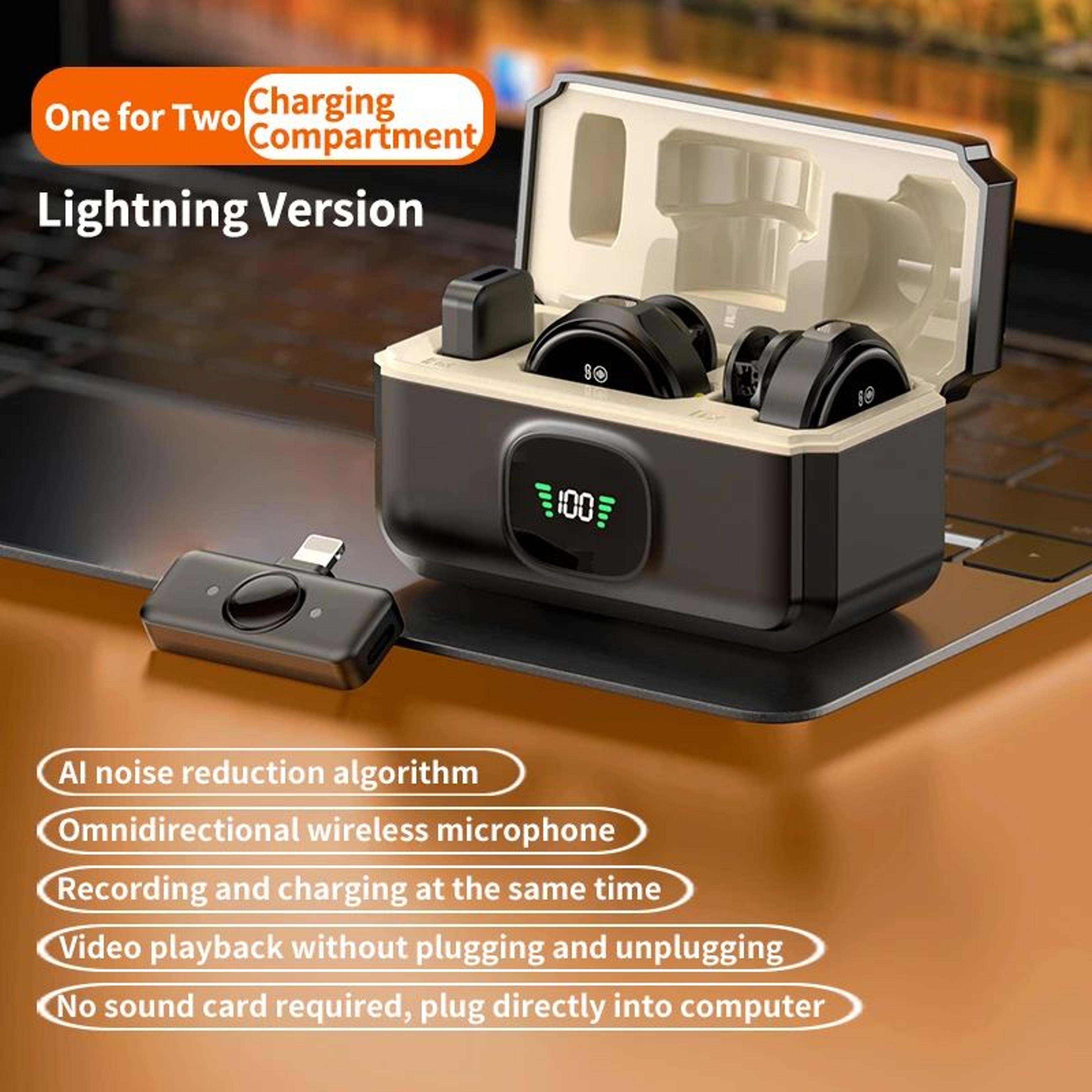 Magnetic Wireless Lavalier Microphone With Noise Reduction  Digital Display Charging Case For IPhon 7