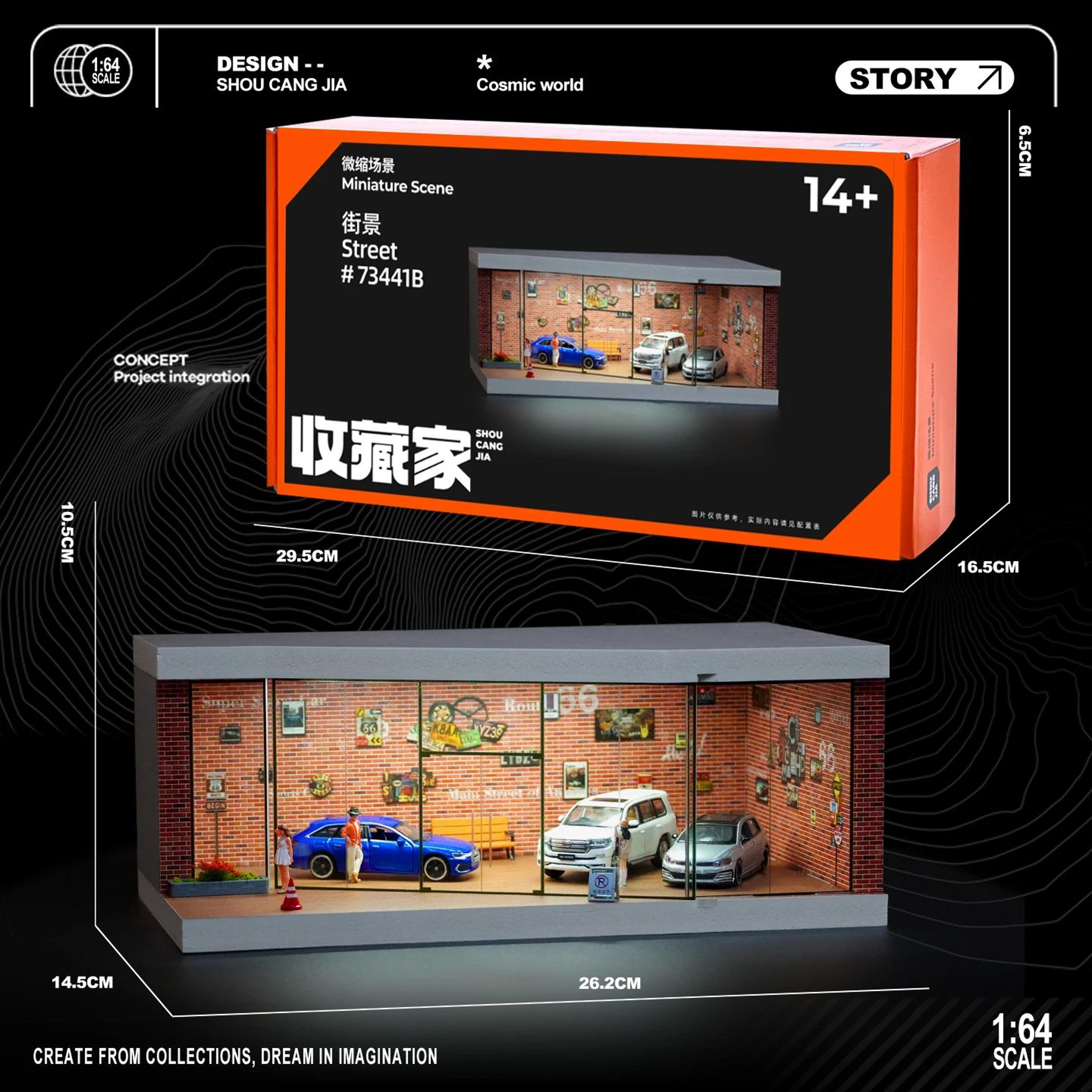 164 Scale Garage Diorama Display Box With LED Lights  Miniature Parking Lot  Auto Shop Scene For Di 3