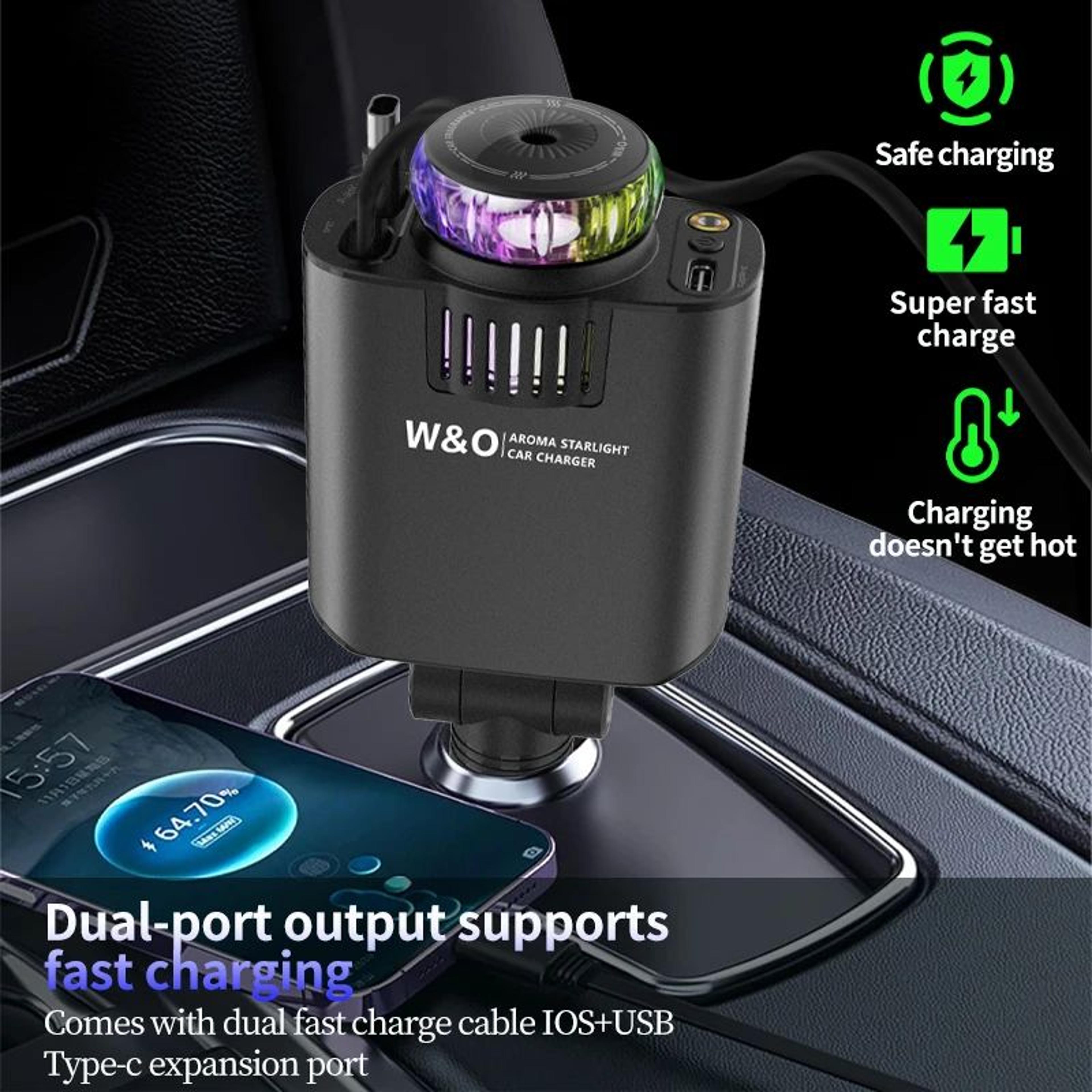 Retractable Car Charger 45W PD Fast Charger With USBC Starlight Roof Glow  Aromatherapy 3