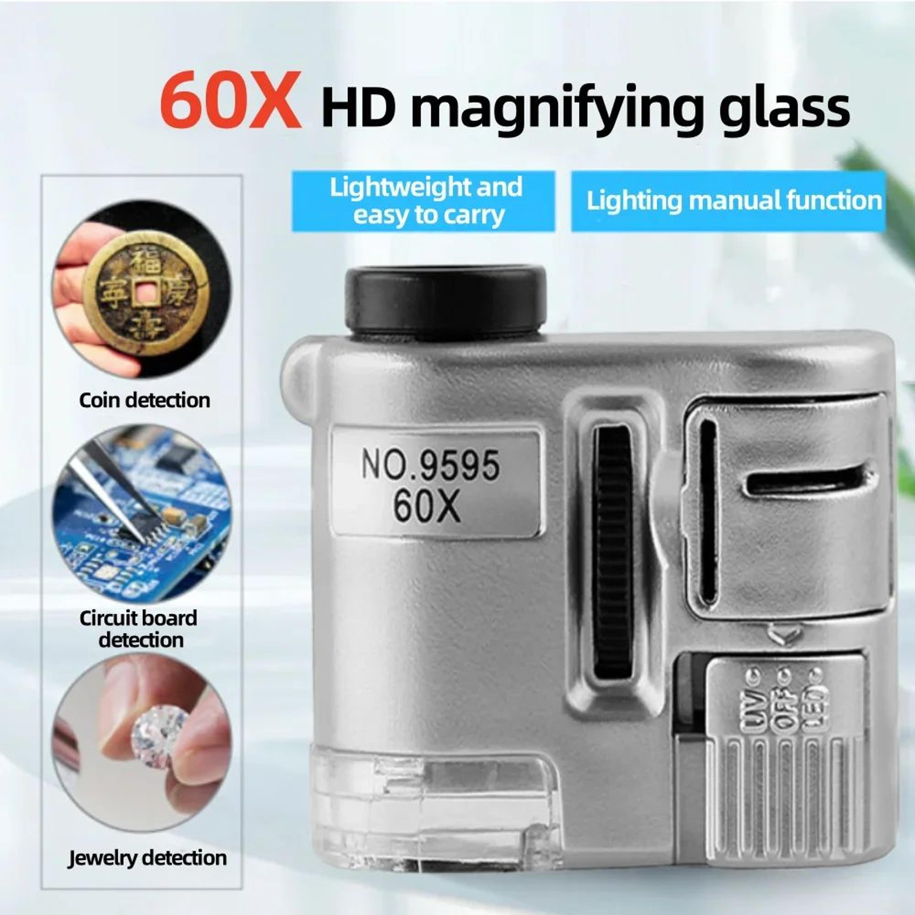 60X Pocket Jeweler Loupe With LED  UV Light  Mini Handheld Magnifying Glass For Gems Coins  Detail  1