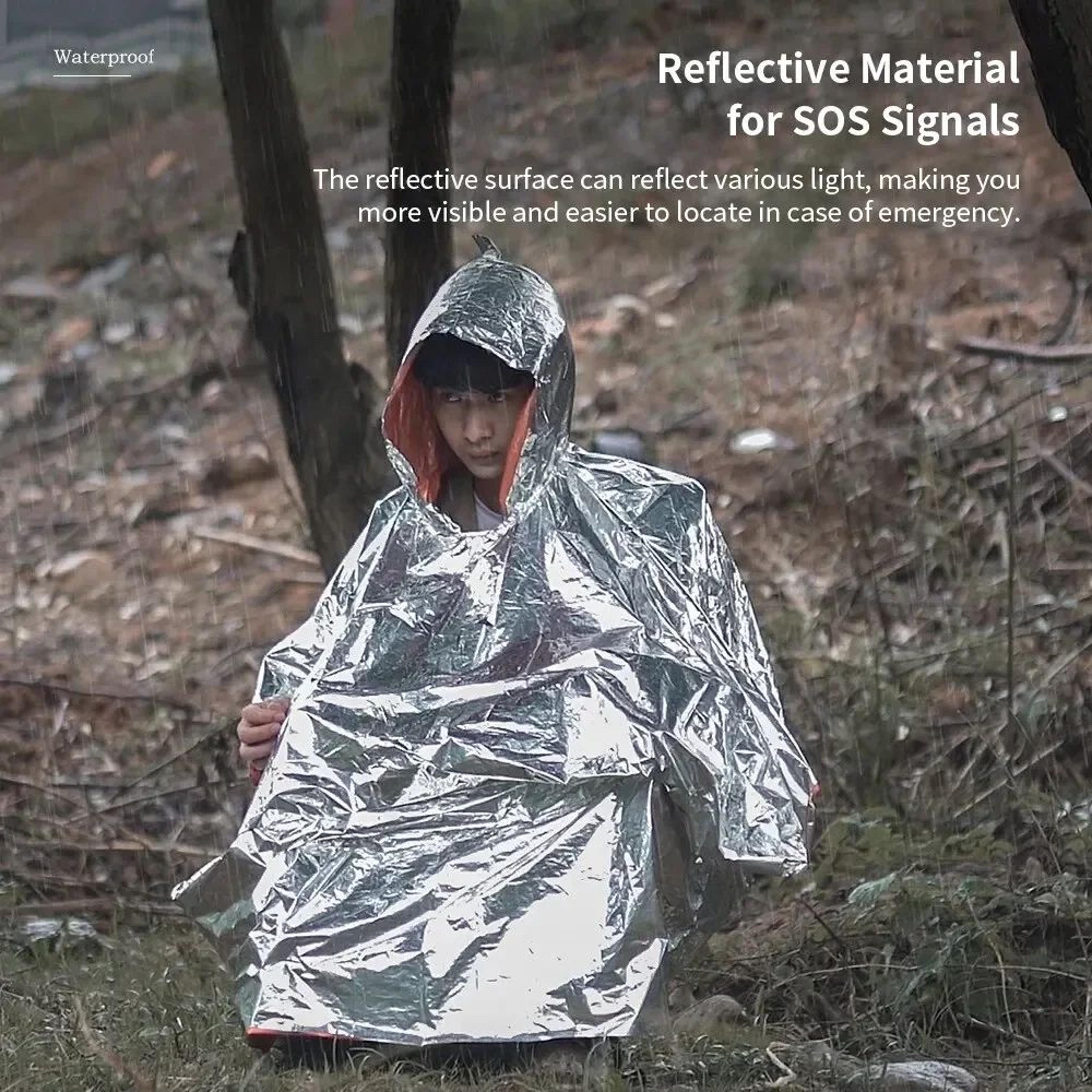 Emergency Thermal Rain Poncho Blanket  Waterproof Survival Rain Gear With Hood 1