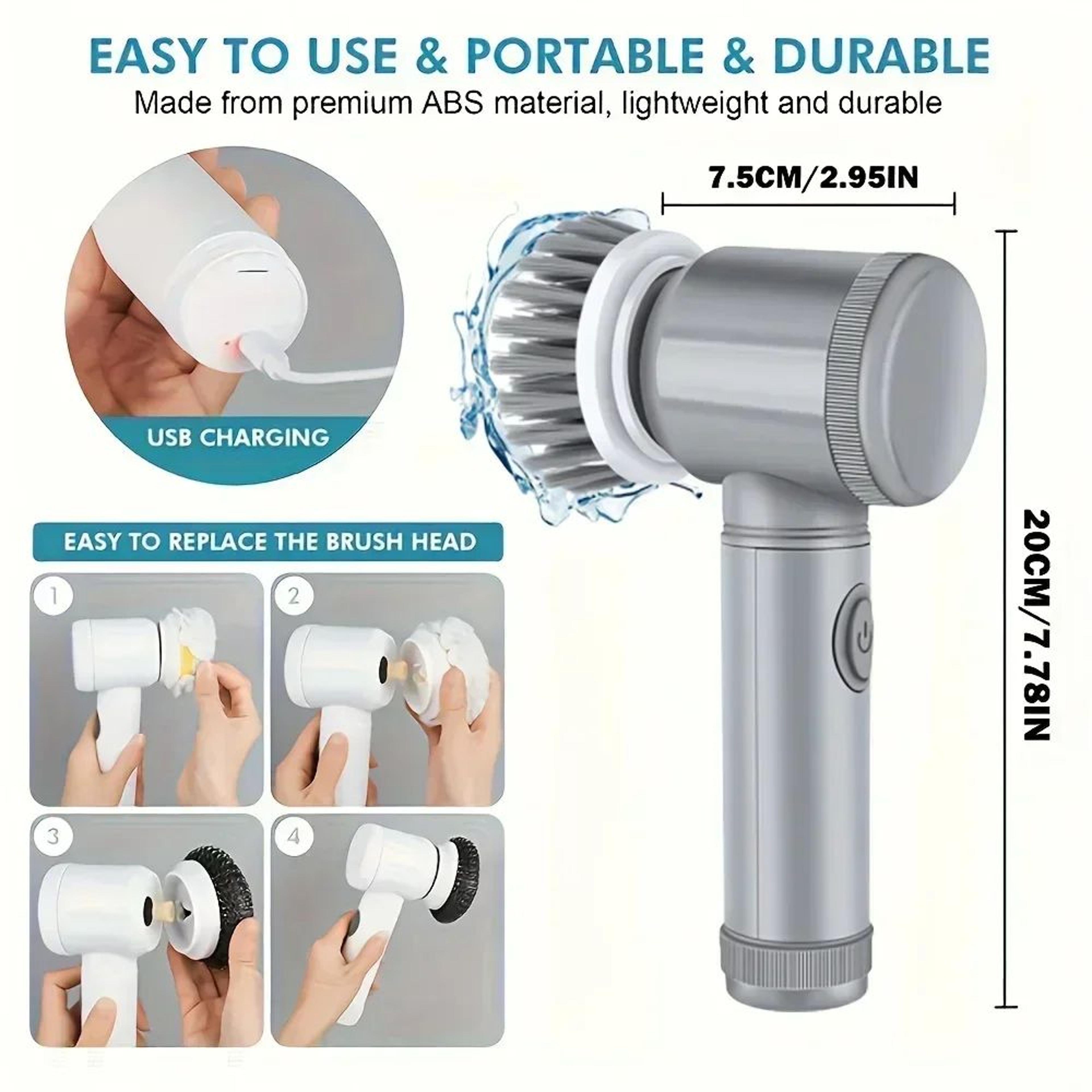 Cordless Electric Spin Scrubber With 5 Heads  Rechargeable Cleaning Brush For Bathroom Tiles Grout  5