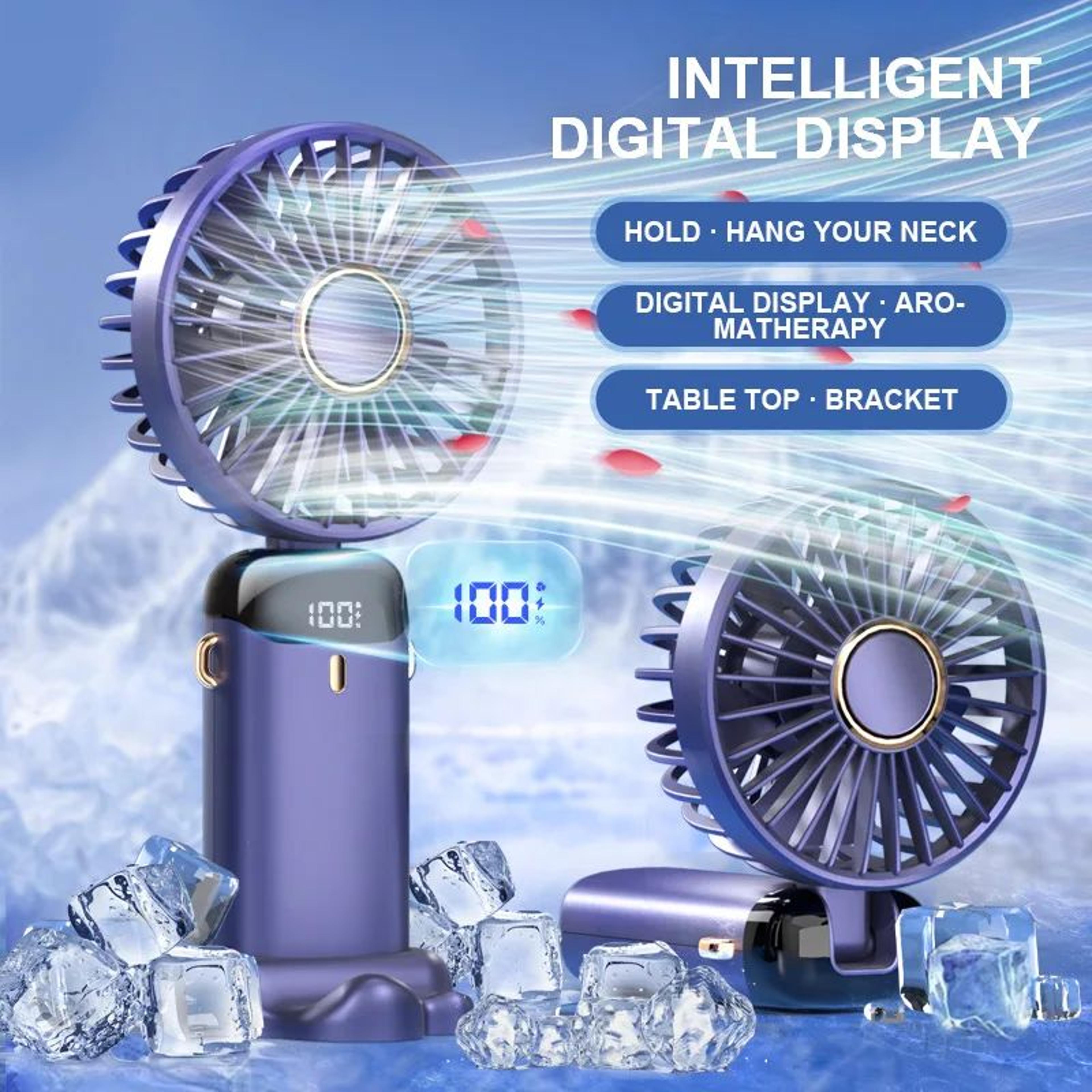 Foldable Handheld Fan With Phone Stand  Display 5Speed USB Rechargeable Mini Fan For Travel  Daily  0