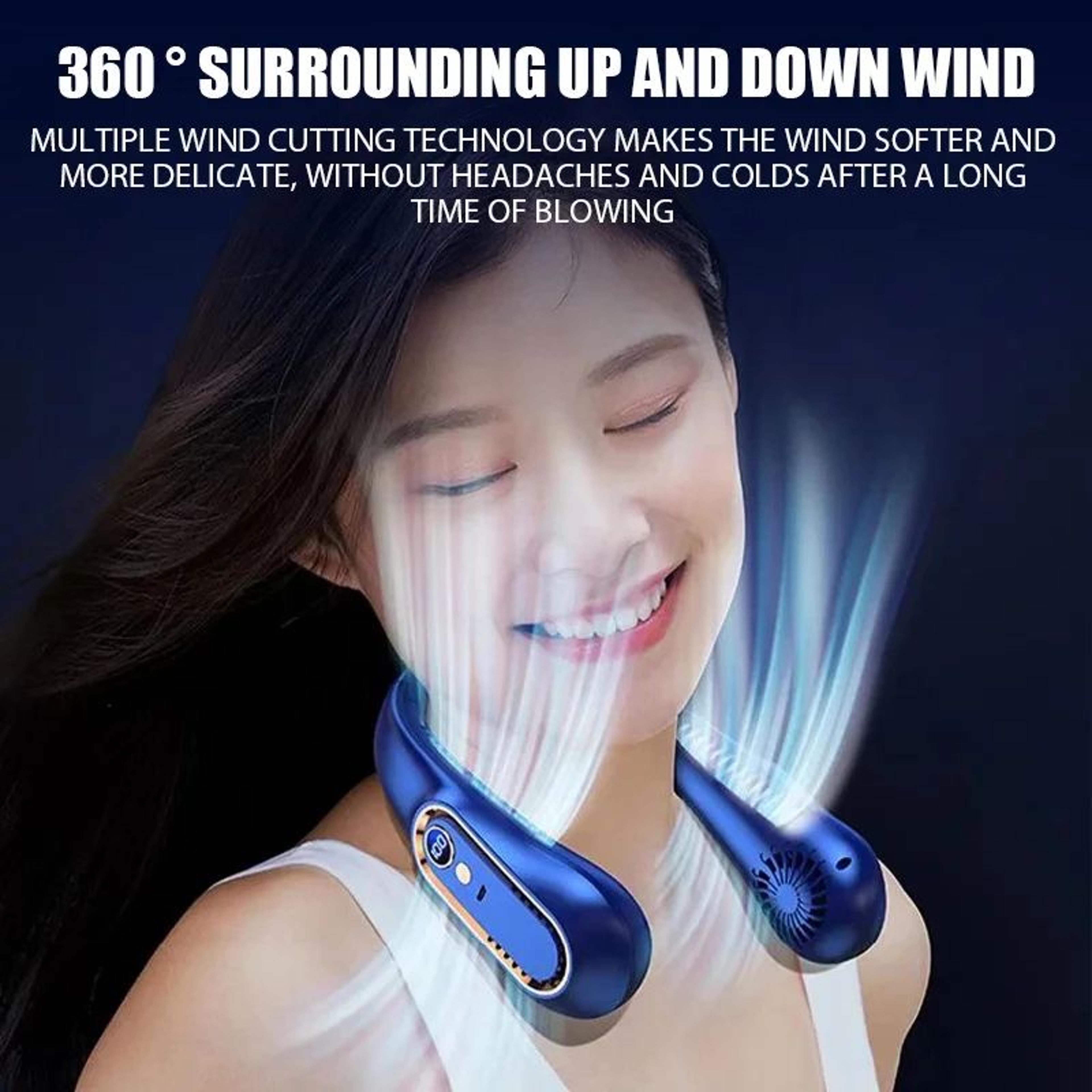 Portable Neck Fan With LED Display  5Speed Bladeless Personal Cooling Fan Rechargeable  HandsFree 5